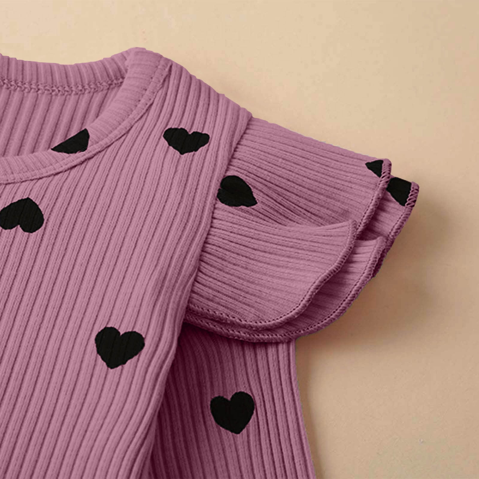Fesfesfes Baby Girls Ribbed Long Sleeve Romper Set Heart Print 3-Piece Outfit (0-18 Months) dttrf