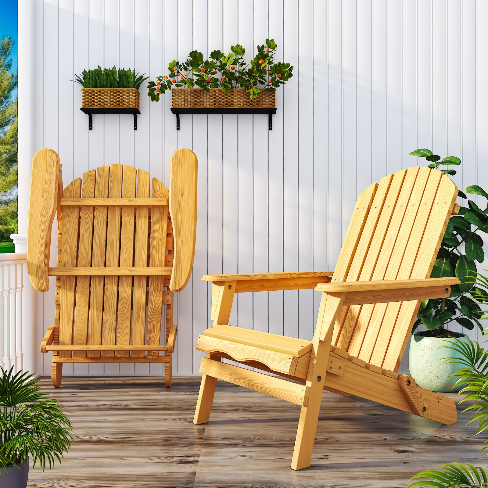 Ktaxon Folding Wooden Adirondack Chair, Weather-Resistant Outdoor Patio Seat (Brown, 35.4 in Height) m57r6