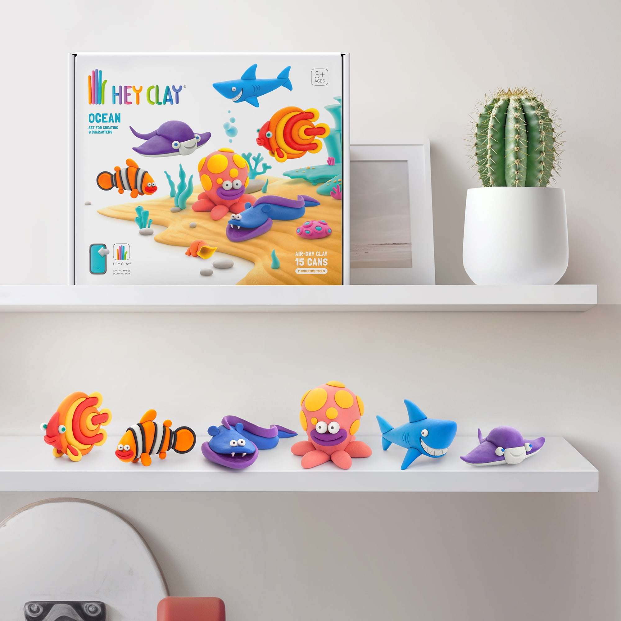 Hey Clay Ocean Creatures Air Dry Modeling Clay Craft Kit with Interactive App (Multicolor, 15 Pack) z1n4c