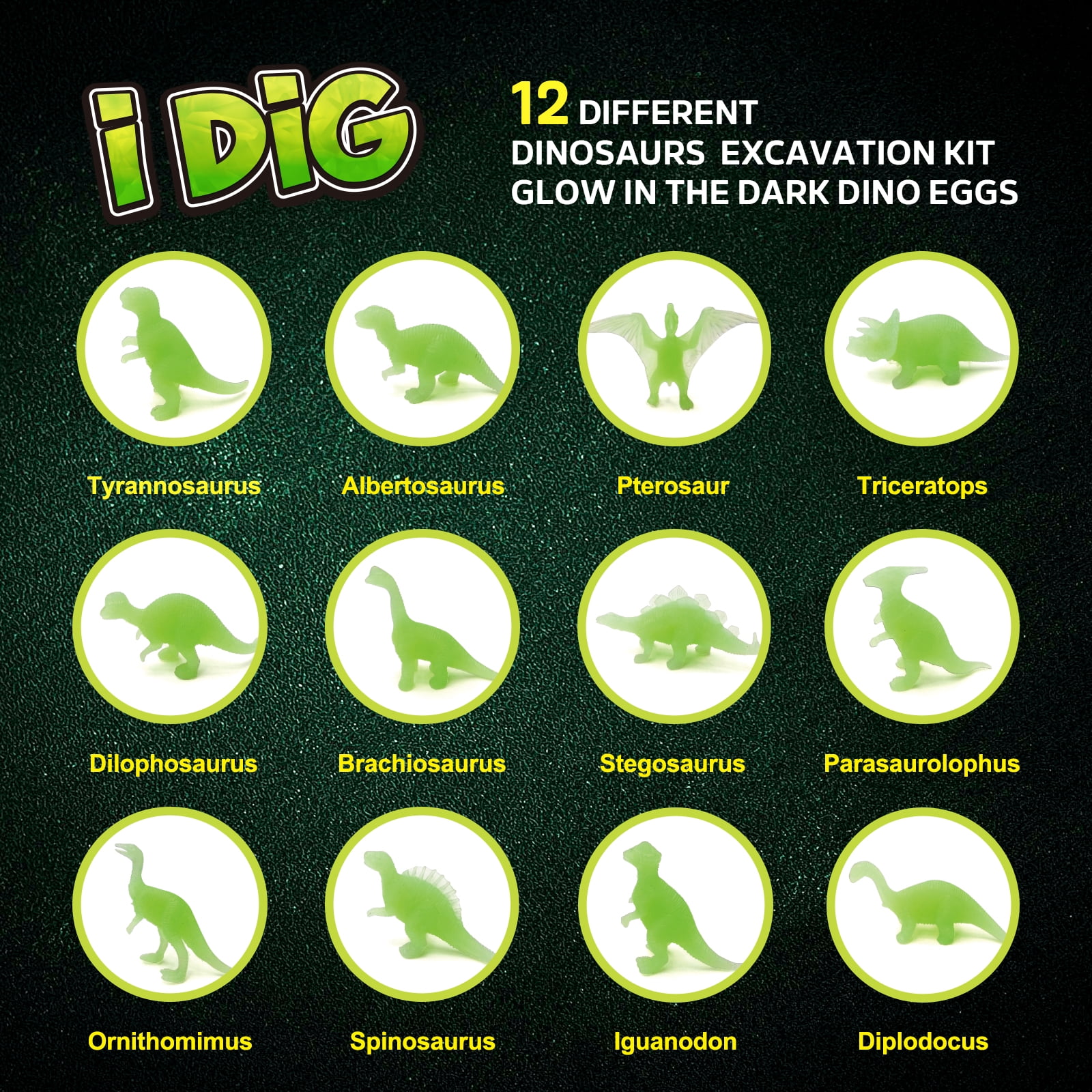 Piano Potato Glow in the Dark Dinosaur Dig Kit (12-Pack, Multi-Color) r7zu7