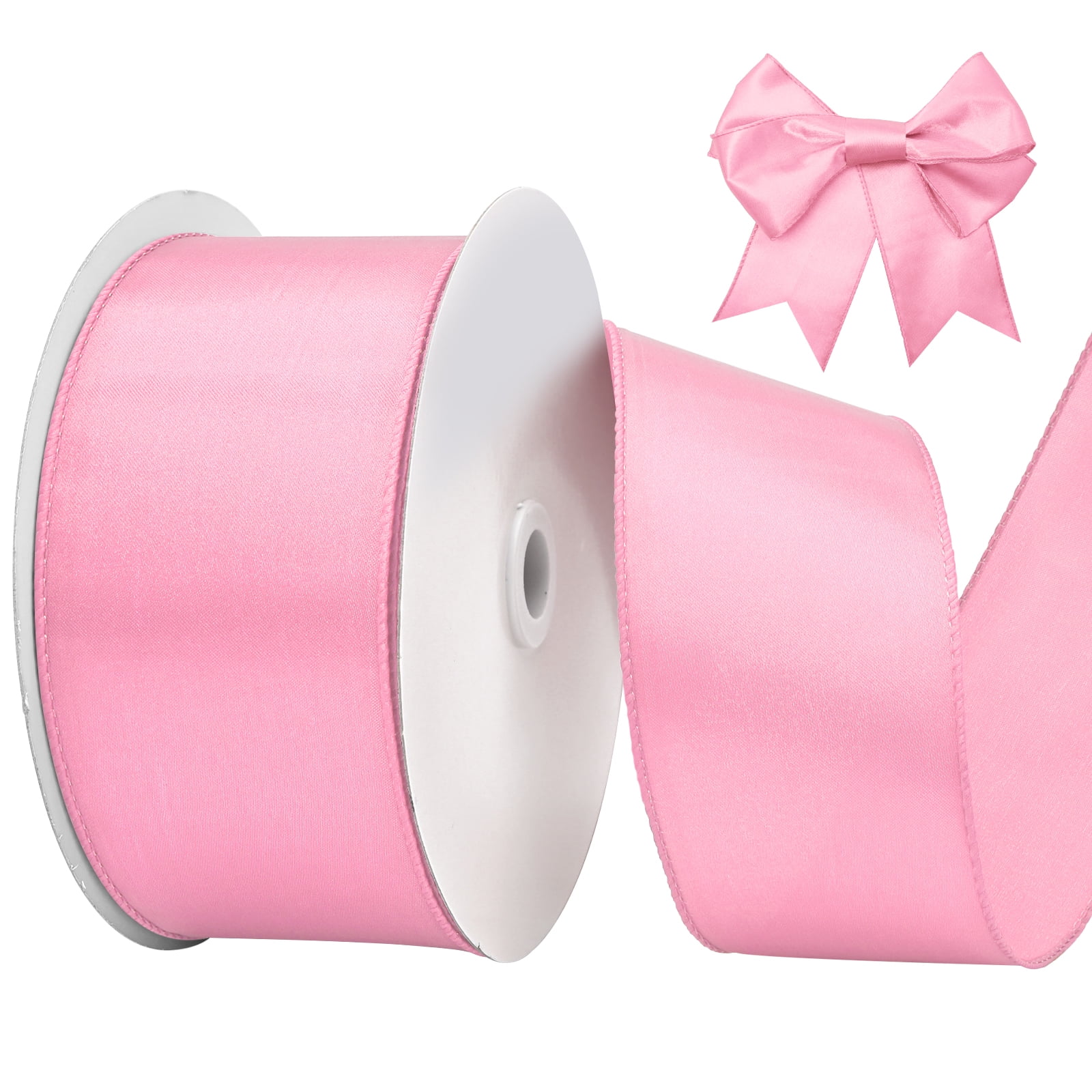 THEGLY Wired Satin Ribbon for Gift Wrapping and Holiday Decor (Pink, 2.5 in x 75 ft) chd8y