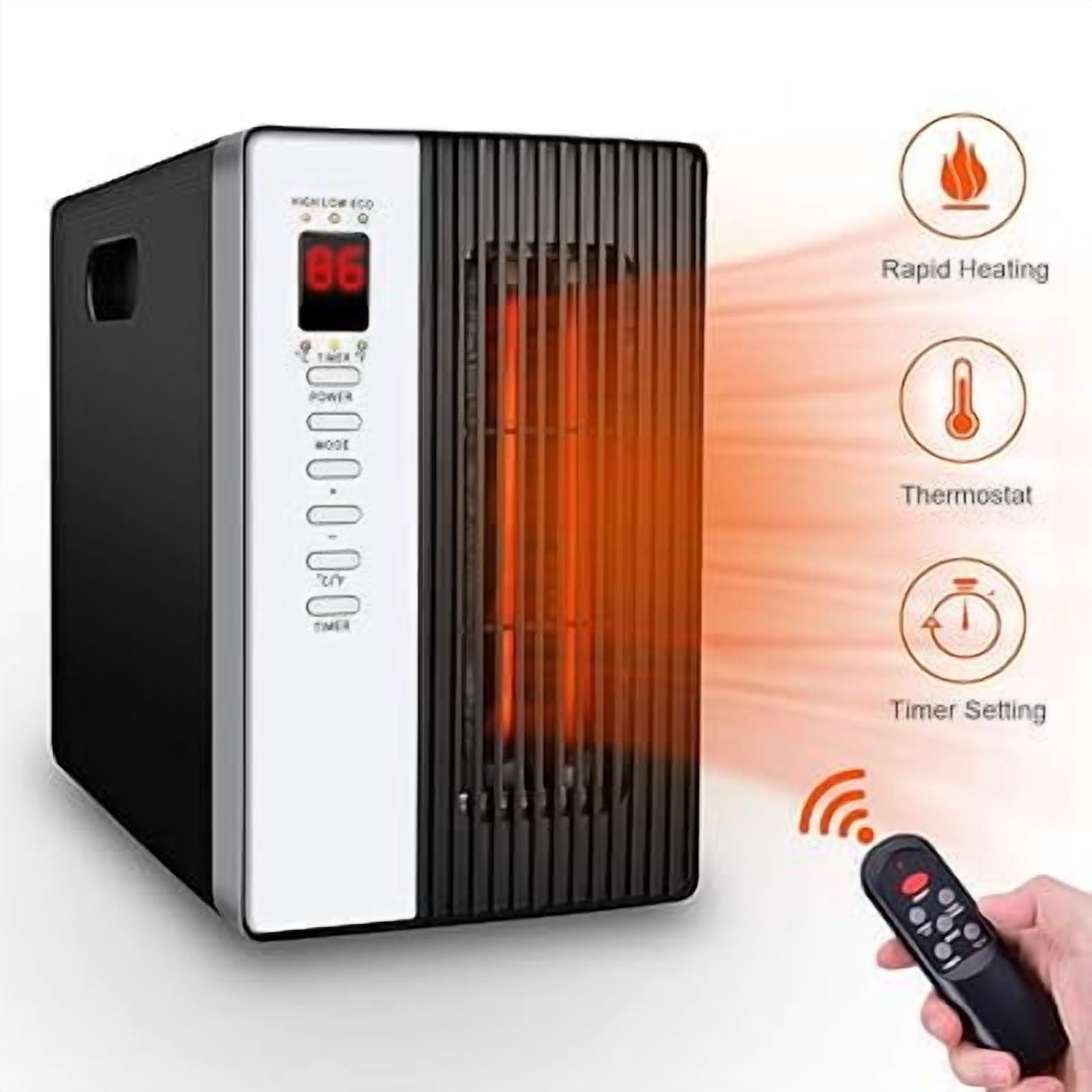 Ecotronic Airchoice Electric Radiant Space Heater, Infrared Indoor Heater with Remote Control (Black, 1500W) 9dois