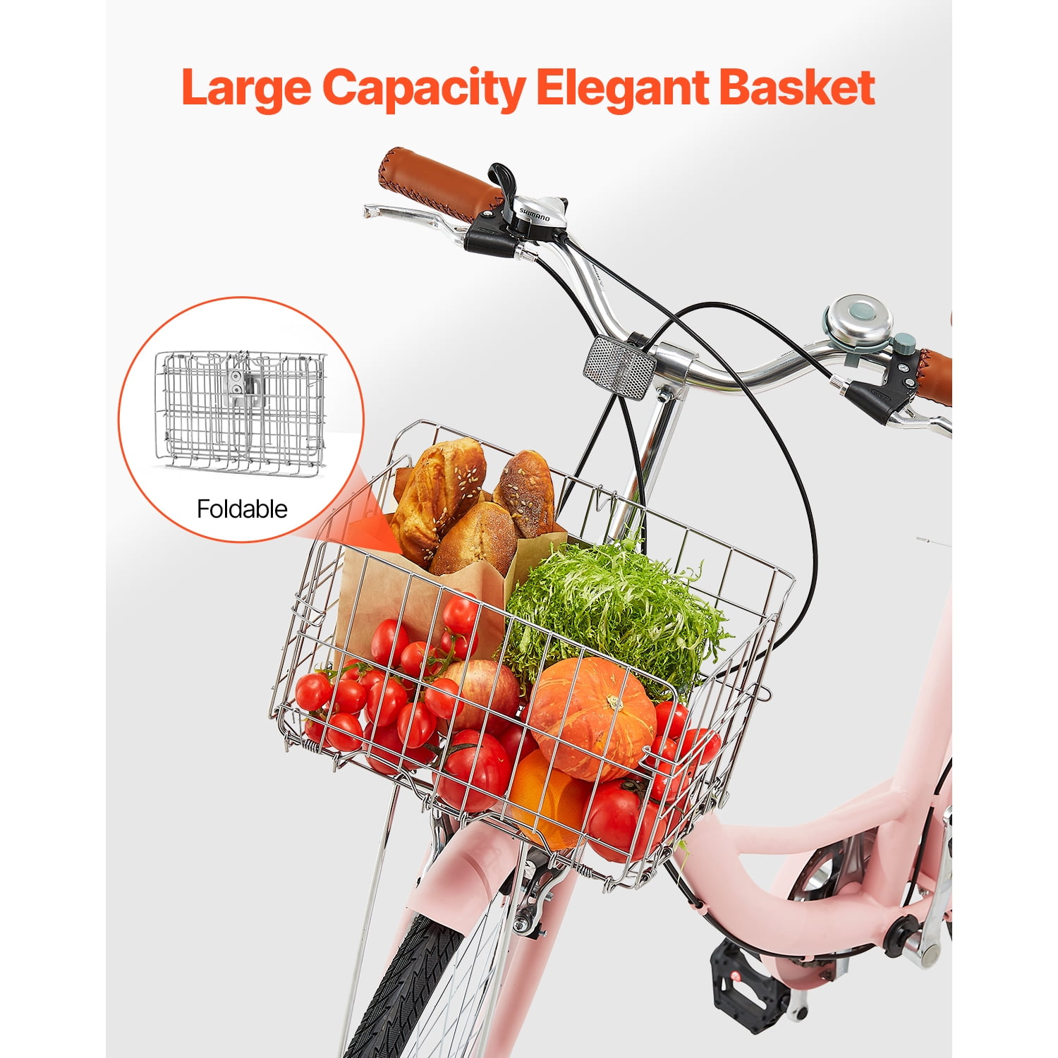 KFFKFF 26 in Cruiser Bike, 7-Speed Beach Bicycle with Basket and Rear Rack, Carbon Steel Frame for Adults (Rose-Tinted, 26 in) txqv8