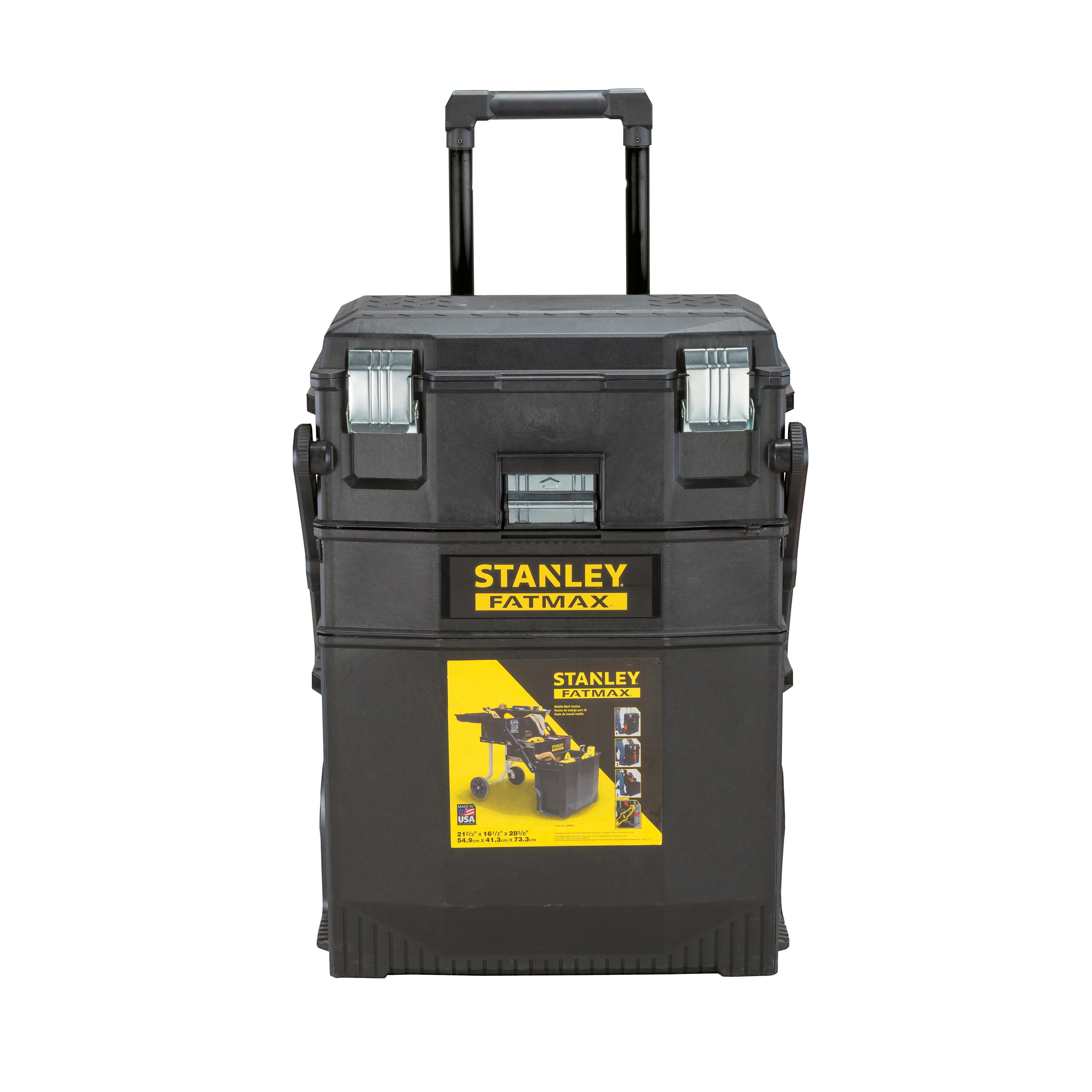 STANLEY FatMax 4-in-1 Mobile Work Station, Heavy-Duty Rolling Tool Box with Telescopic Handle (24.8 in. H x 16.2 in. W x 21.6 in. L) gegq5