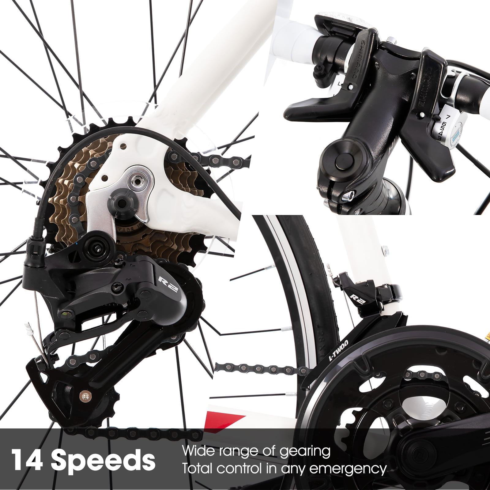 HILAND Road Bike, 14-Speed Shimano Drivetrain, Aluminum Frame, 700C Racing Bicycle (White, Medium) j51bv