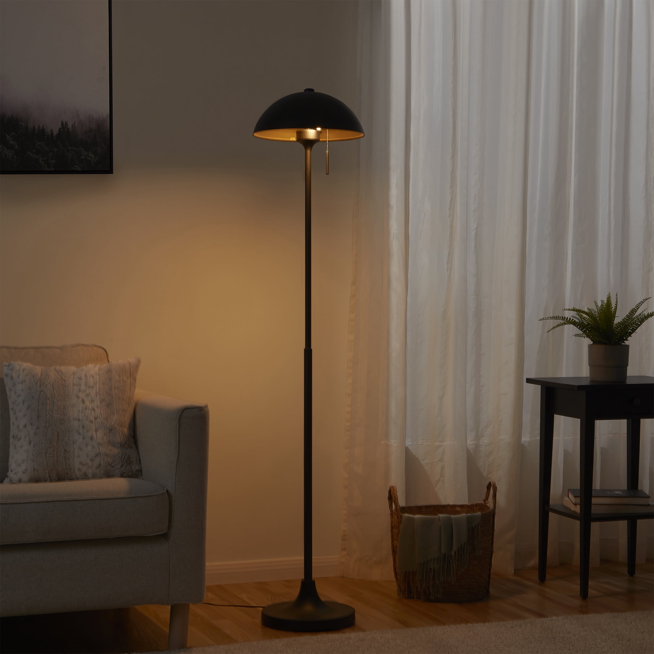 Better Homes & Gardens Modern Dome Floor Lamp, Minimalist Standing Light for Living Room (Black, 62 in) nrap9