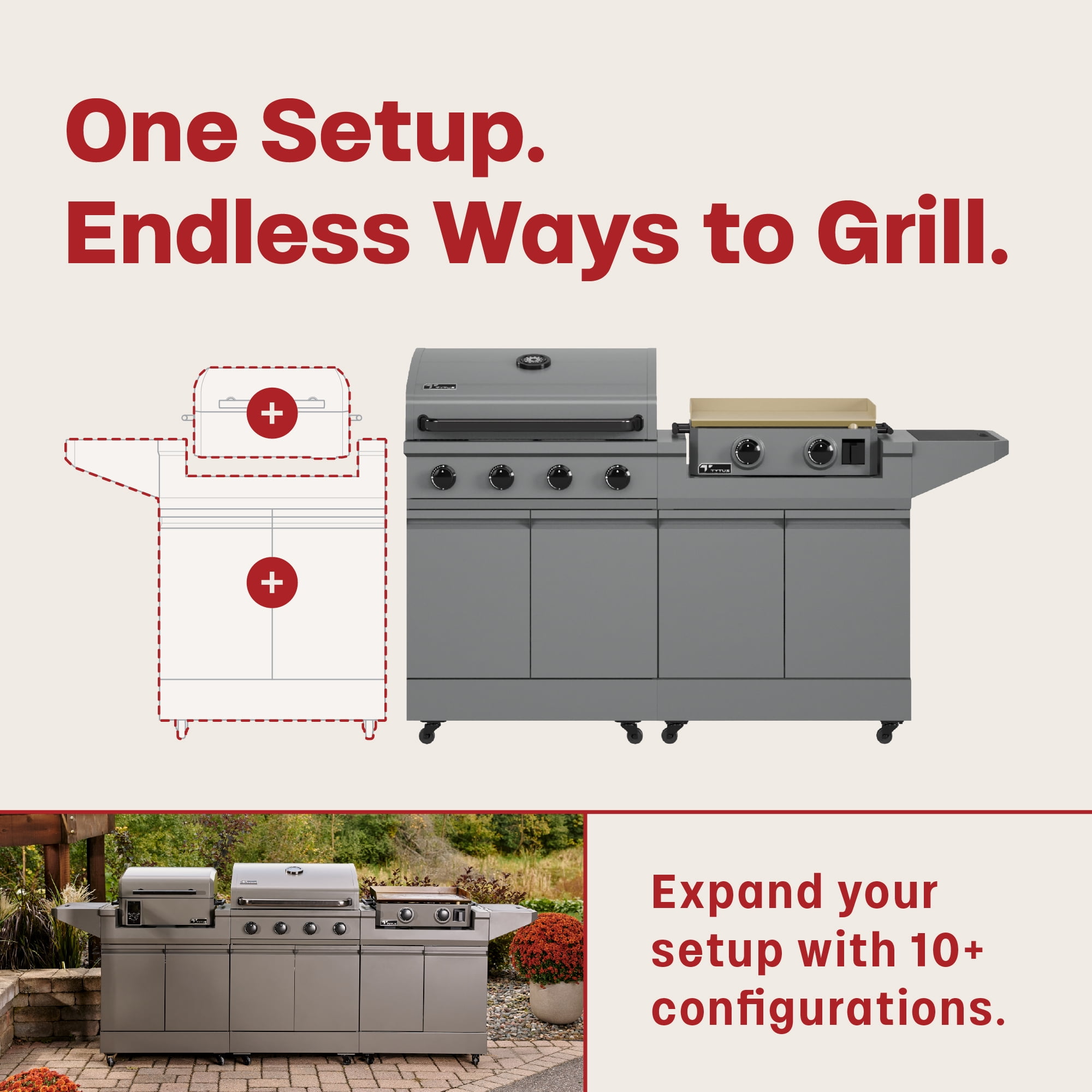 TYTUS Modular Duo 4-Burner Gas Grill and 2-Burner Gas Griddle Station with Light and Cover (Grey) so82u