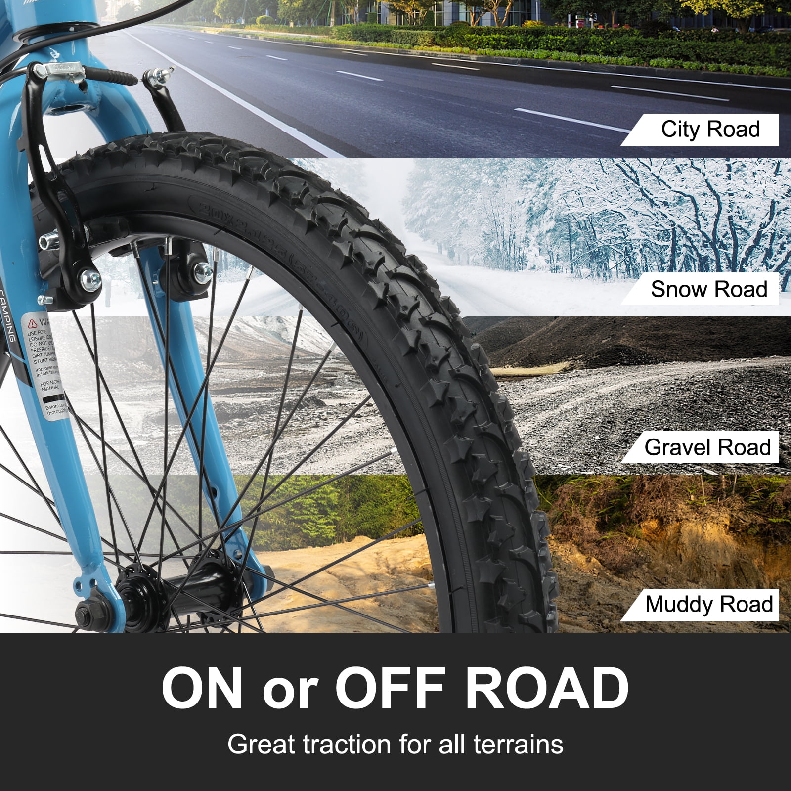 UBesGoo 20in 7-Speed Mountain Bike with V-Brake (Blue, 20 in) lc12m