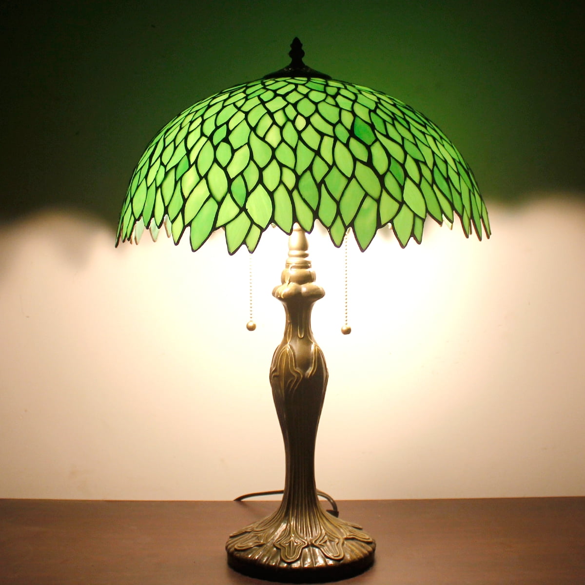 Werfactory Tiffany Style Table Lamp Stained Glass Bedside Desk Light (Green Wisteria, 16 in W x 24 in H) e9net