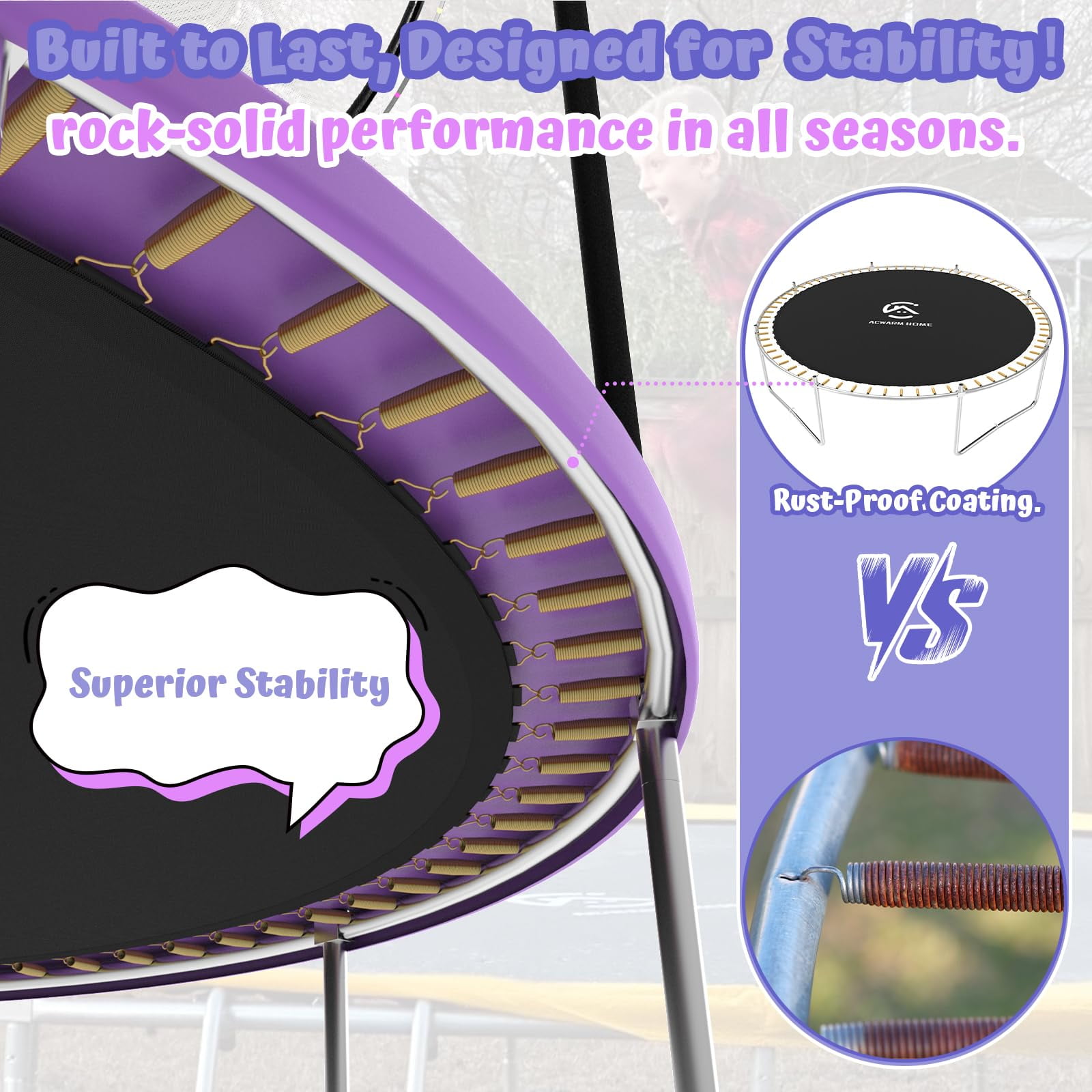 ACWARM HOME 15 ft Recreational Trampoline with Basketball Hoop and LED Lights (Purple, 15 ft) iehxv