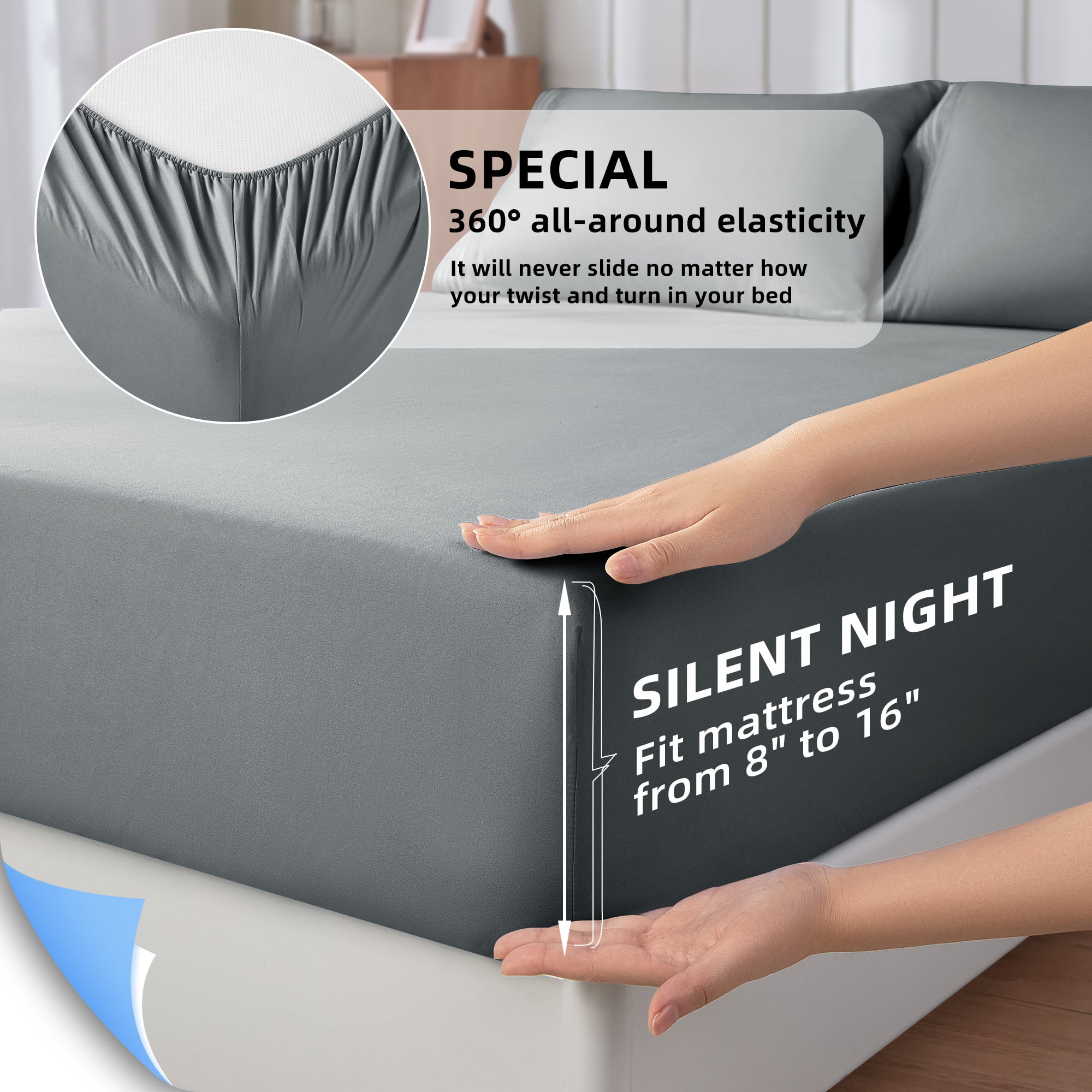 KATOON 4-Piece Luxury Microfiber Bed Sheet Set, 16-inch Deep Pocket, Breathable & Hypoallergenic (Dark Gray, Queen) 3n7n4