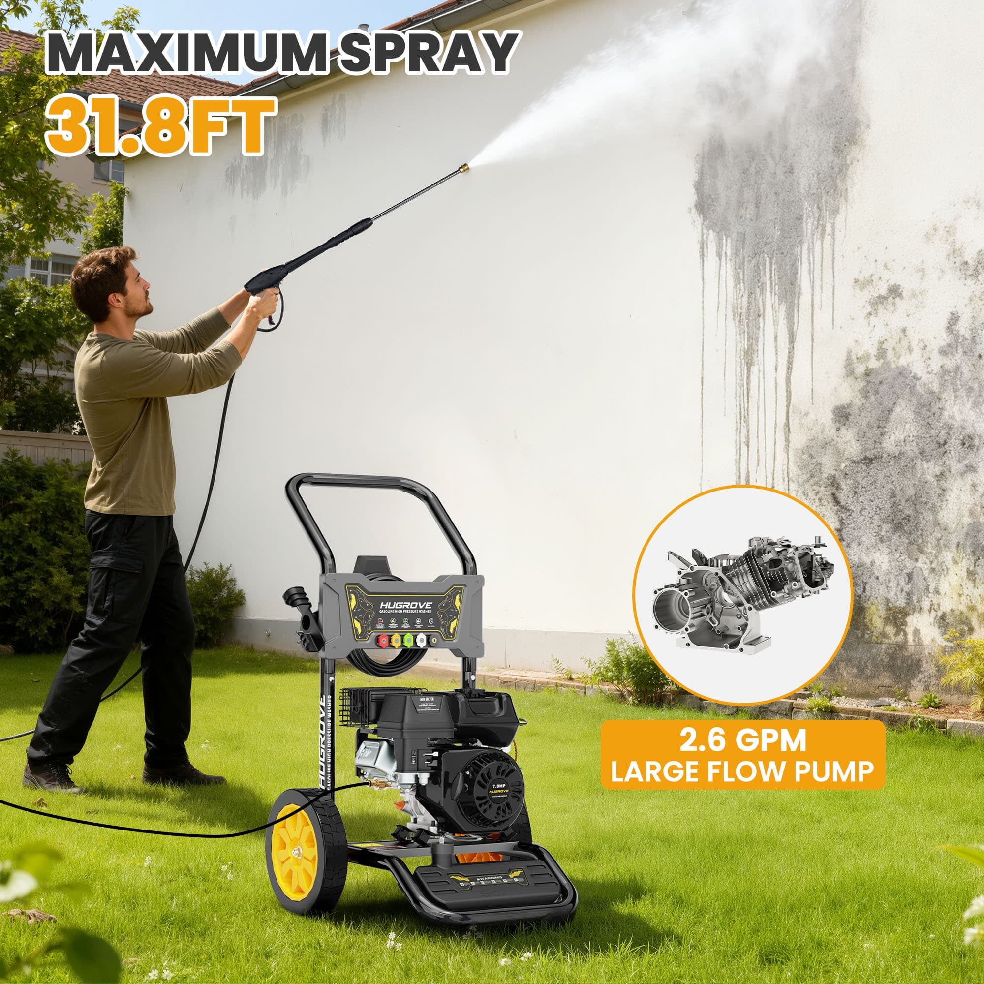 Seizeen 3600 PSI Gas Pressure Washer with 4 Quick-Connect Nozzles and 28 ft High-Pressure Hose (Red & Black) dg5uo