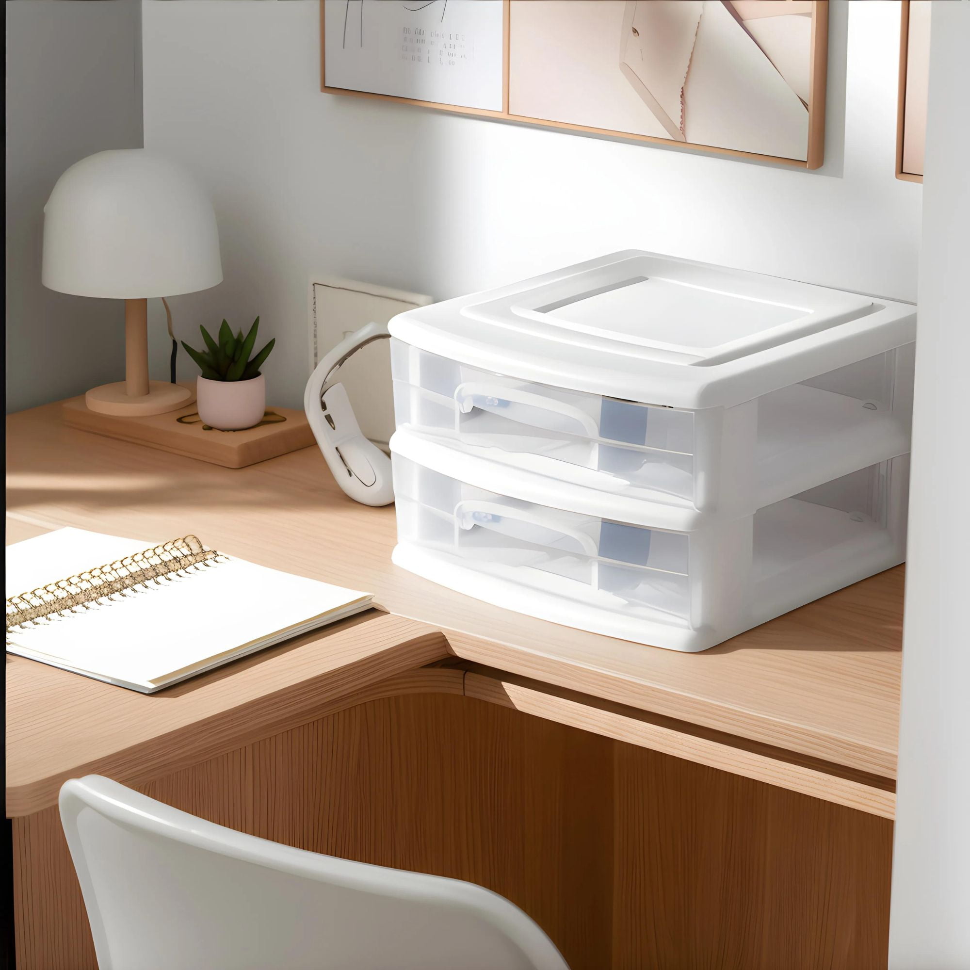 Homz Plastic 2-Drawer Medium Storage Cart Organizer with Clear Drawers (White, 2-Pack) x8qv8