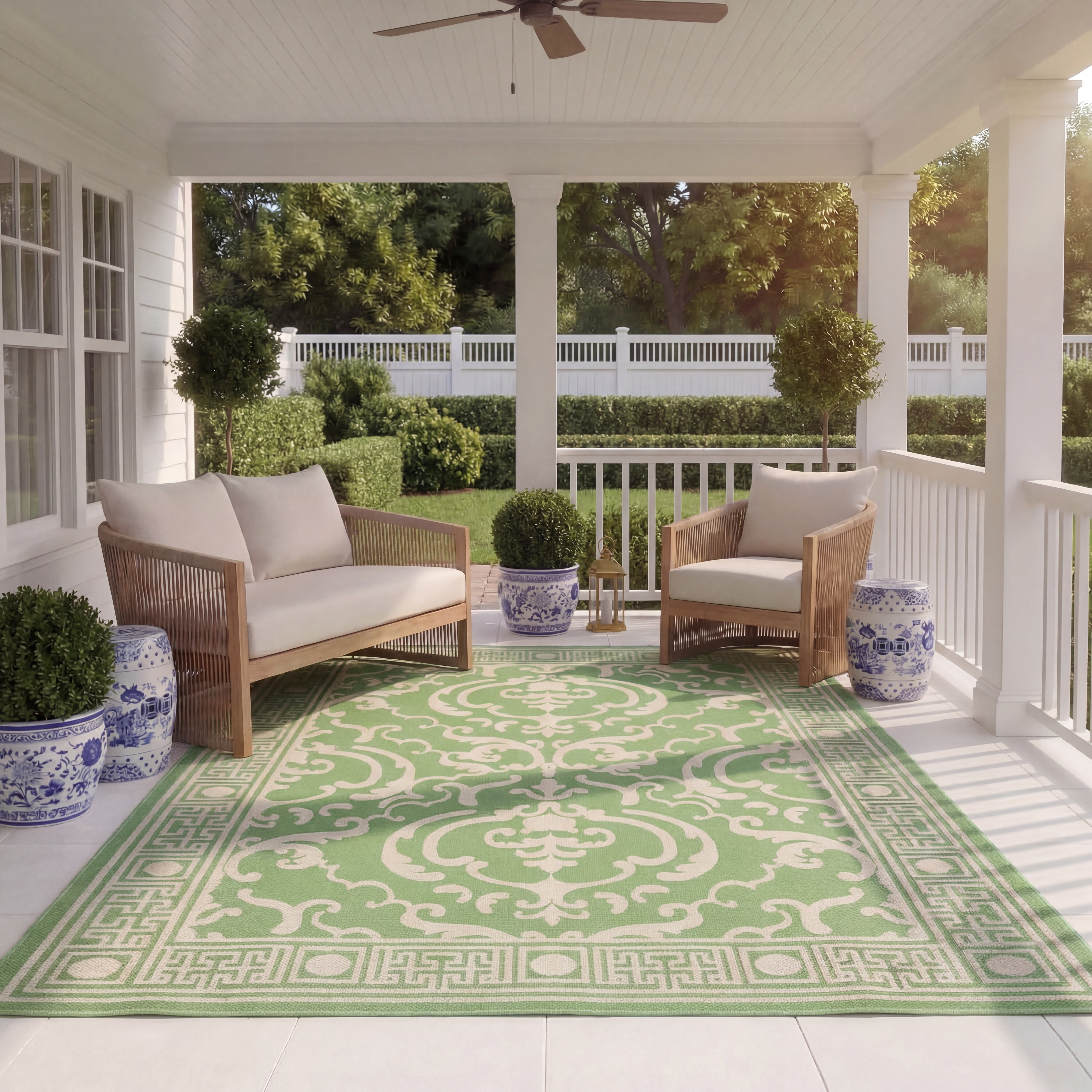 Safavieh Courtyard Dara Damask Indoor/Outdoor Area Rug (Olive/Natural, 5 ft 3 in x 7 ft 7 in) dd81q