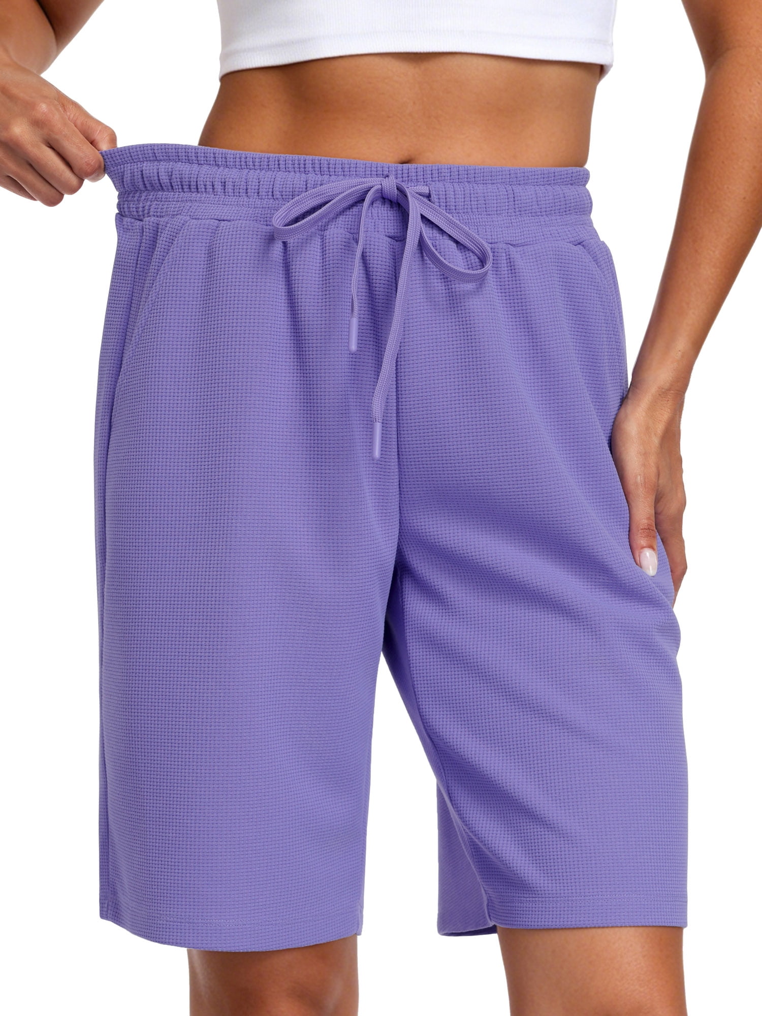 NELEUS Women's Waffle Knit Bermuda Shorts High Waisted Athletic Lounge Shorts with Pockets (Purple, Large) 7rg2r