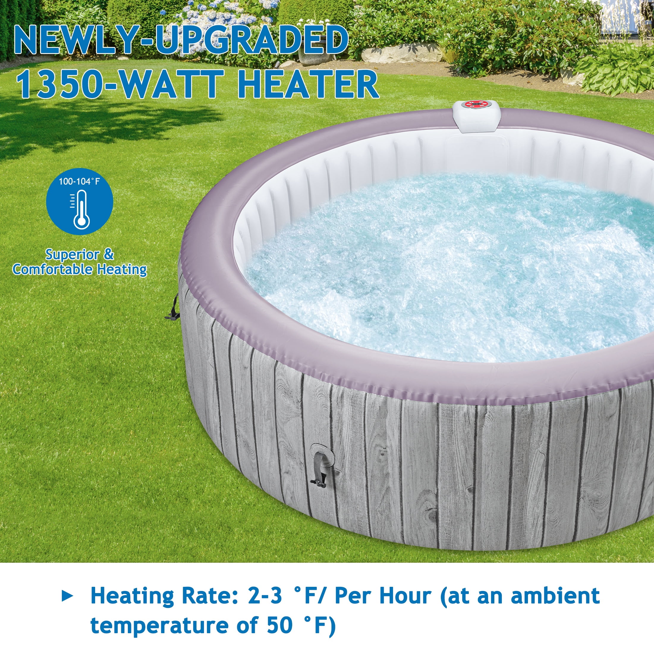 Segmart Inflatable Hot Tub, 5-7 Person Portable Outdoor Spa with 130 AirJets, Heater Pump, and Lockable Cover (Grey, 82 in) oziam