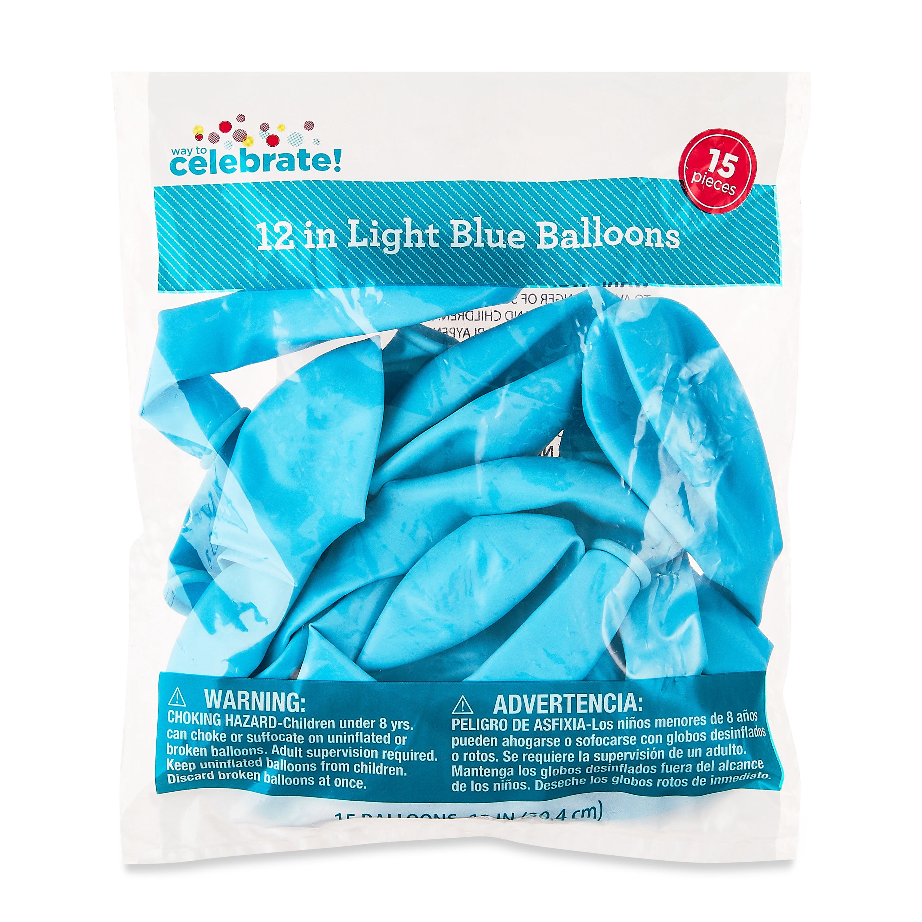 Way To Celebrate Latex Balloons, Festive Party Decor (Light Blue, 15 Pieces, 12 in) igu2w