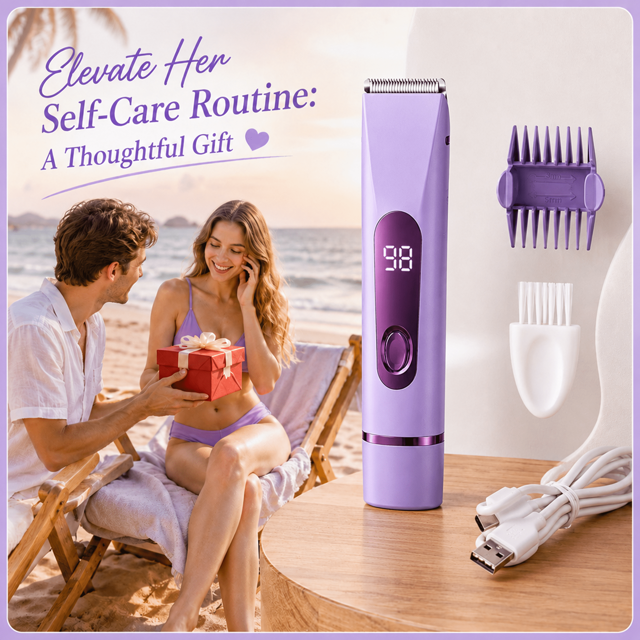 JUUTREN 2-in-1 Electric Bikini Trimmer for Women, Rechargeable Waterproof Shaver for Face and Body (1 Count) 4houk