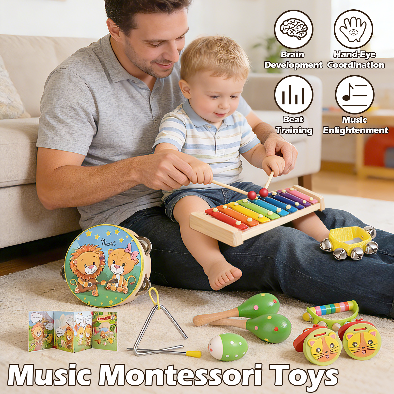 OATHX Wooden Musical Instrument Set for Toddlers and Kids (Green, 16-Piece) e8pwk