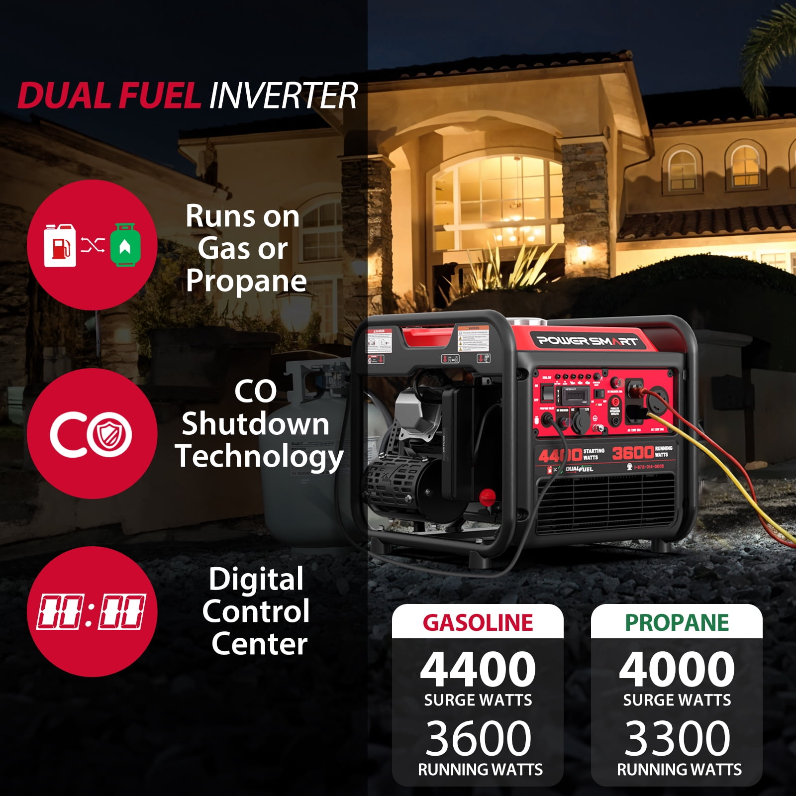 PowerSmart 4400-Watt Dual Fuel Portable Generator with CO Sentry (Gas/Propane, 20.3 fl oz Oil Capacity) thdwg