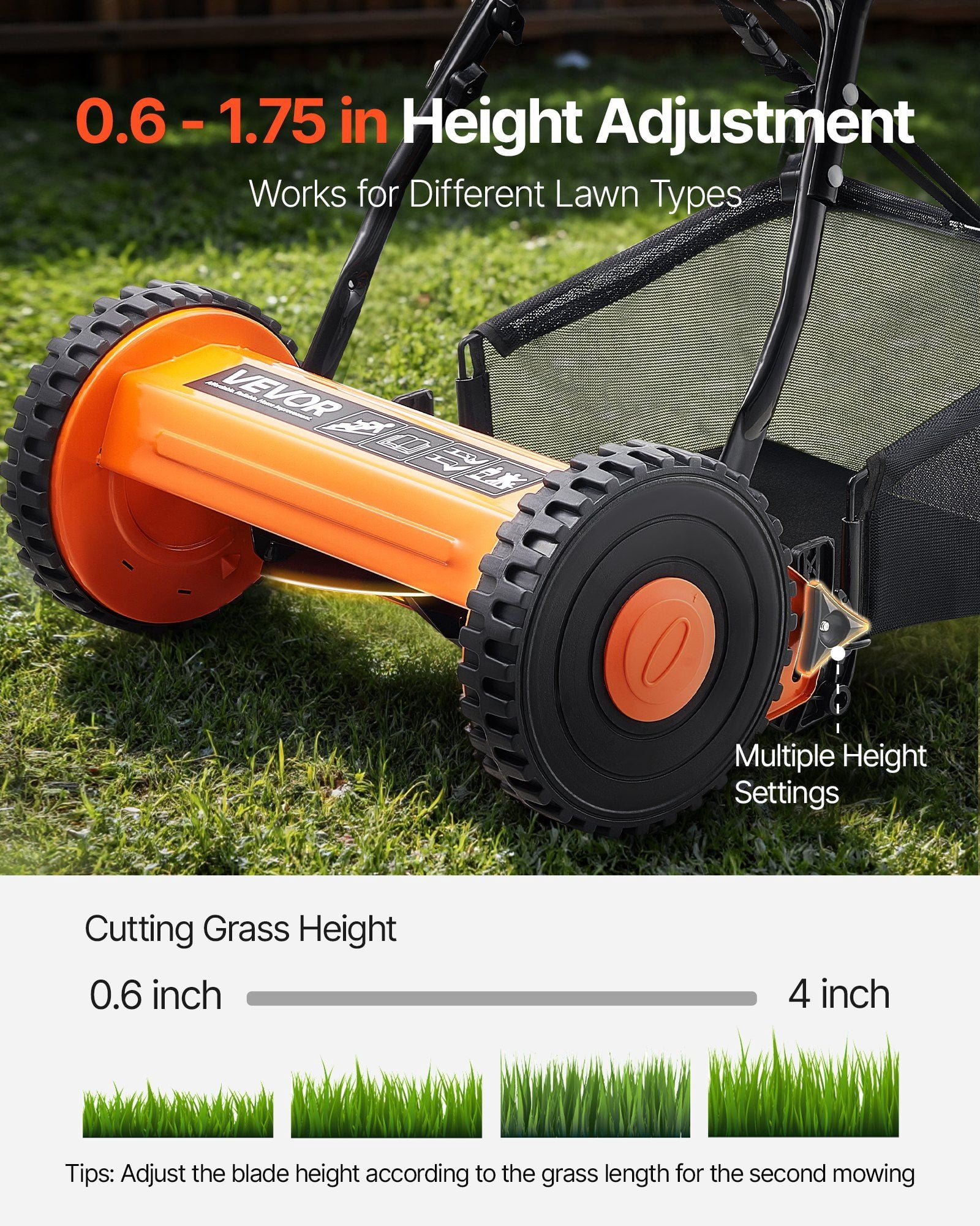 Shenmamo 16-inch Manual Push Reel Lawn Mower with Grass Catcher (Green, 16 in) 1qd6t
