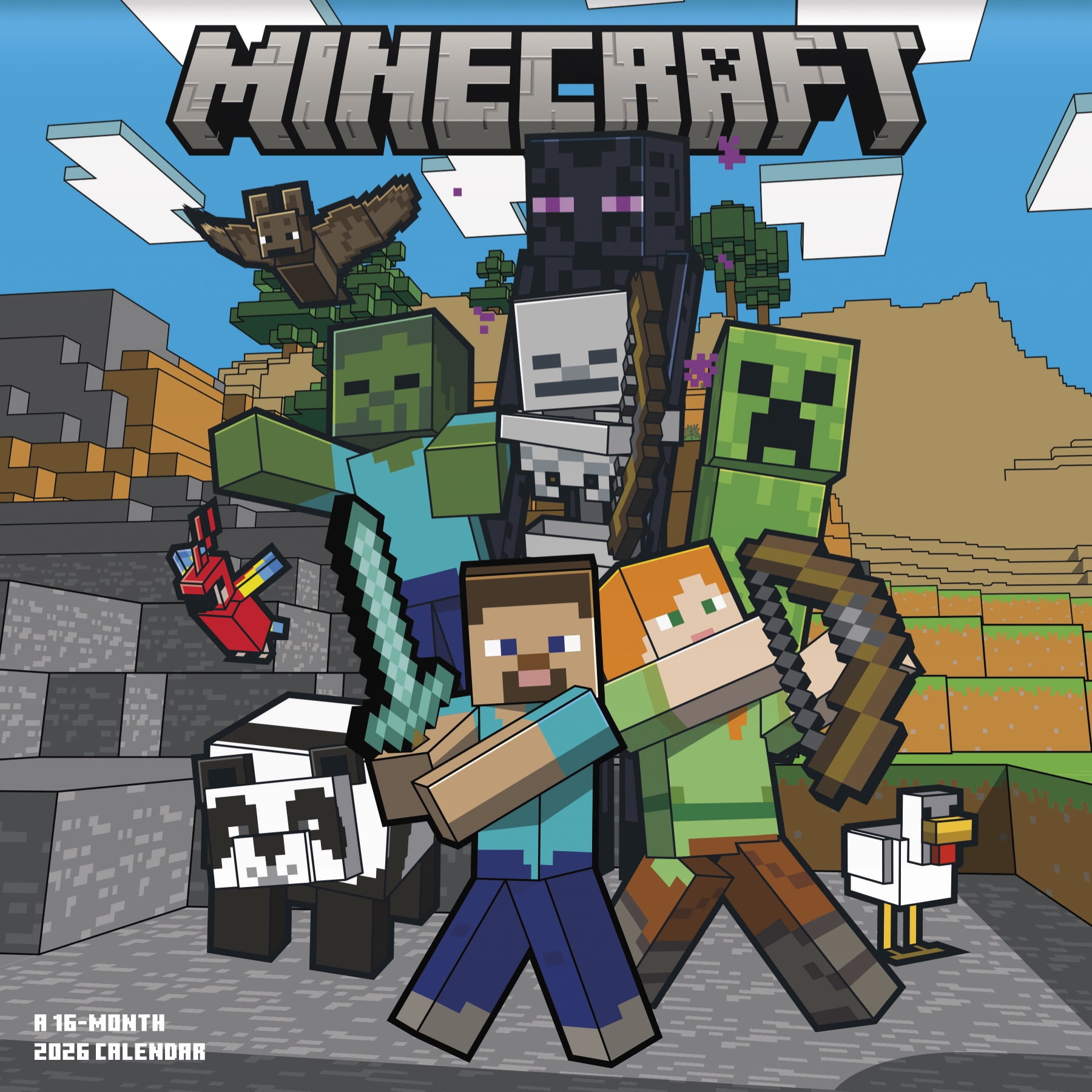 Trends International Minecraft Framed Poster and 2026 Wall Calendar Set (Black, 12 in x 12 in) e5bj1