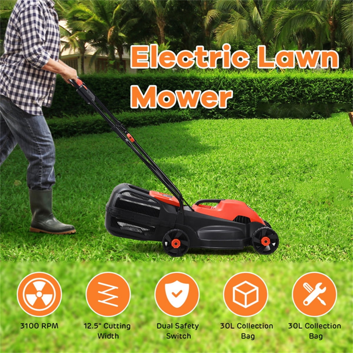 TopComfy Electric Corded Lawn Mower, Compact Garden Grass Cutter with 8 gal Collection Box (13 in) y6gwt