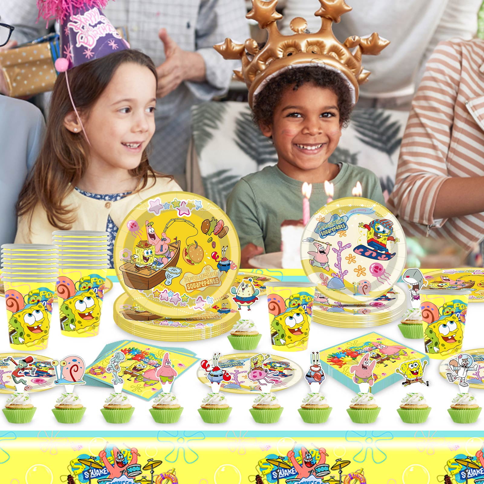 Raveparty SpongeBob Birthday Party Supplies Tableware Set (Yellow, 77 Pcs) 2szq6