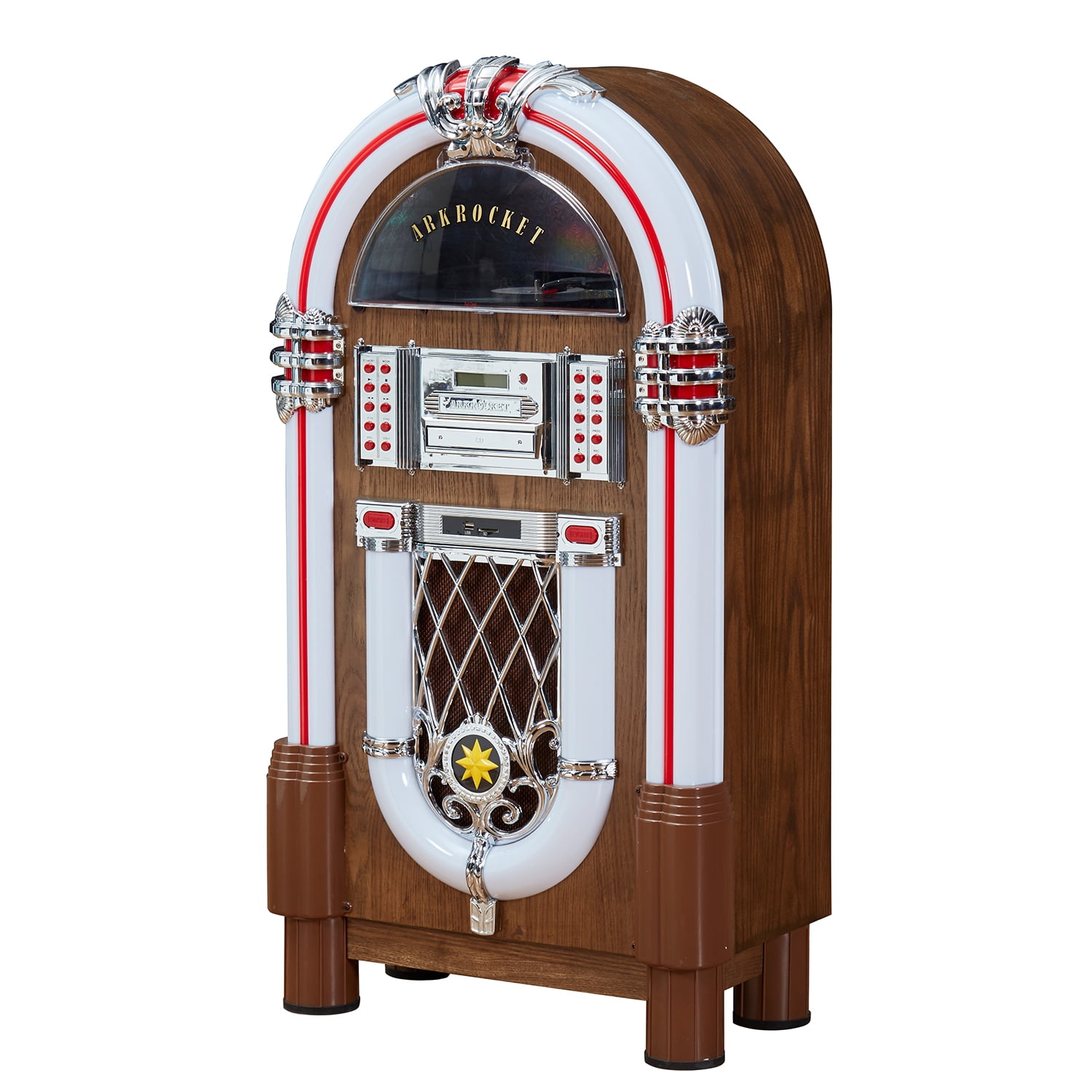 Arkrocket Taurus II Retro Jukebox with Bluetooth, Vinyl, CD, USB, and SD Player (Dark Oak) wg69s