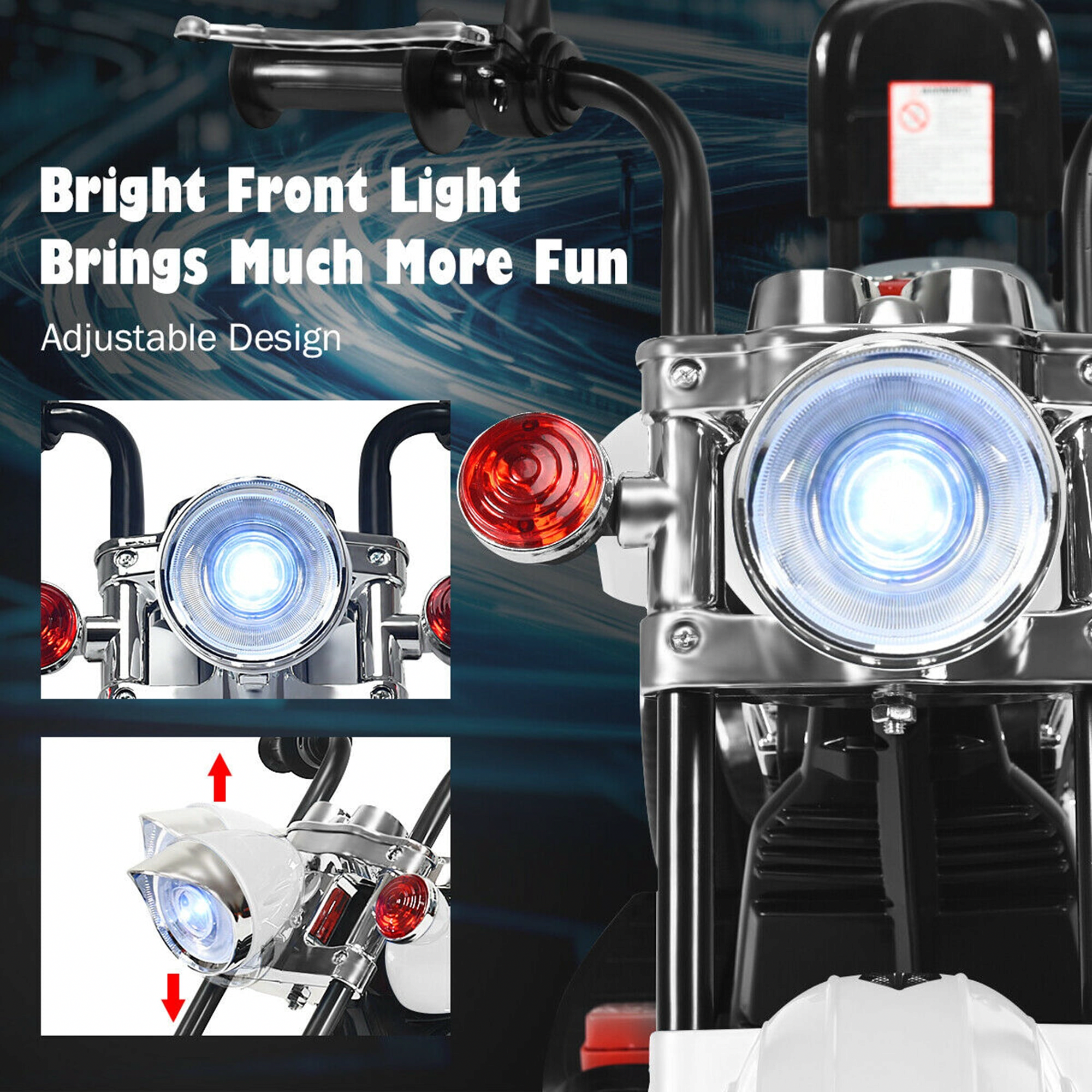 Gymax 6V Kids Ride On Chopper Motorcycle 3-Wheel Trike with LED Headlight (White) ma0ns