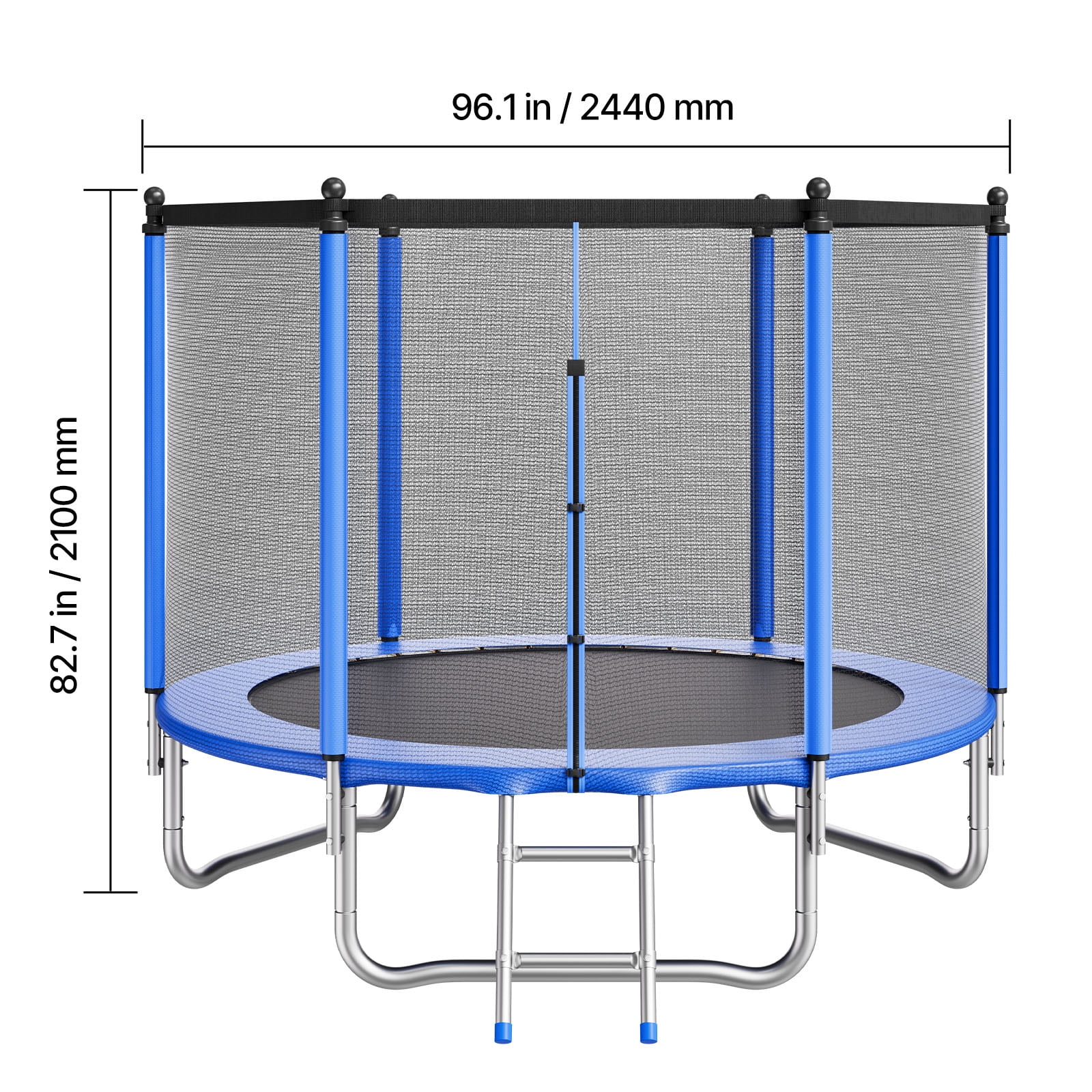 KFFKFF 8ft Outdoor Trampoline with Safety Enclosure, Rust-Resistant Steel Frame, High-Bounce Recreational Set (Black, 8ft) whsg3