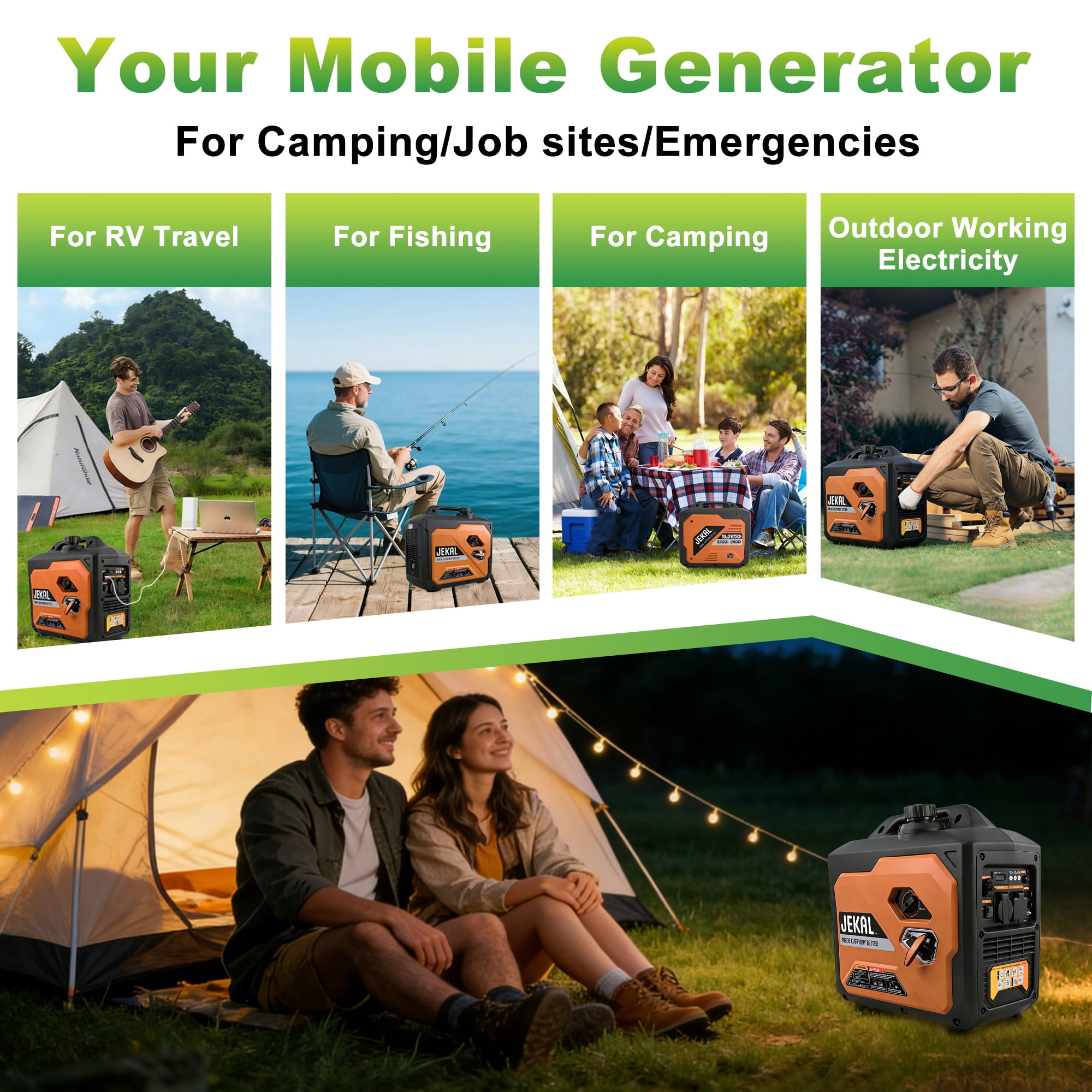 MUSSLAN 2500W Portable Inverter Generator, Quiet Gas Propane Powered Engine with CO Sensor and RV Ready Outlet (2500W) fdc3g