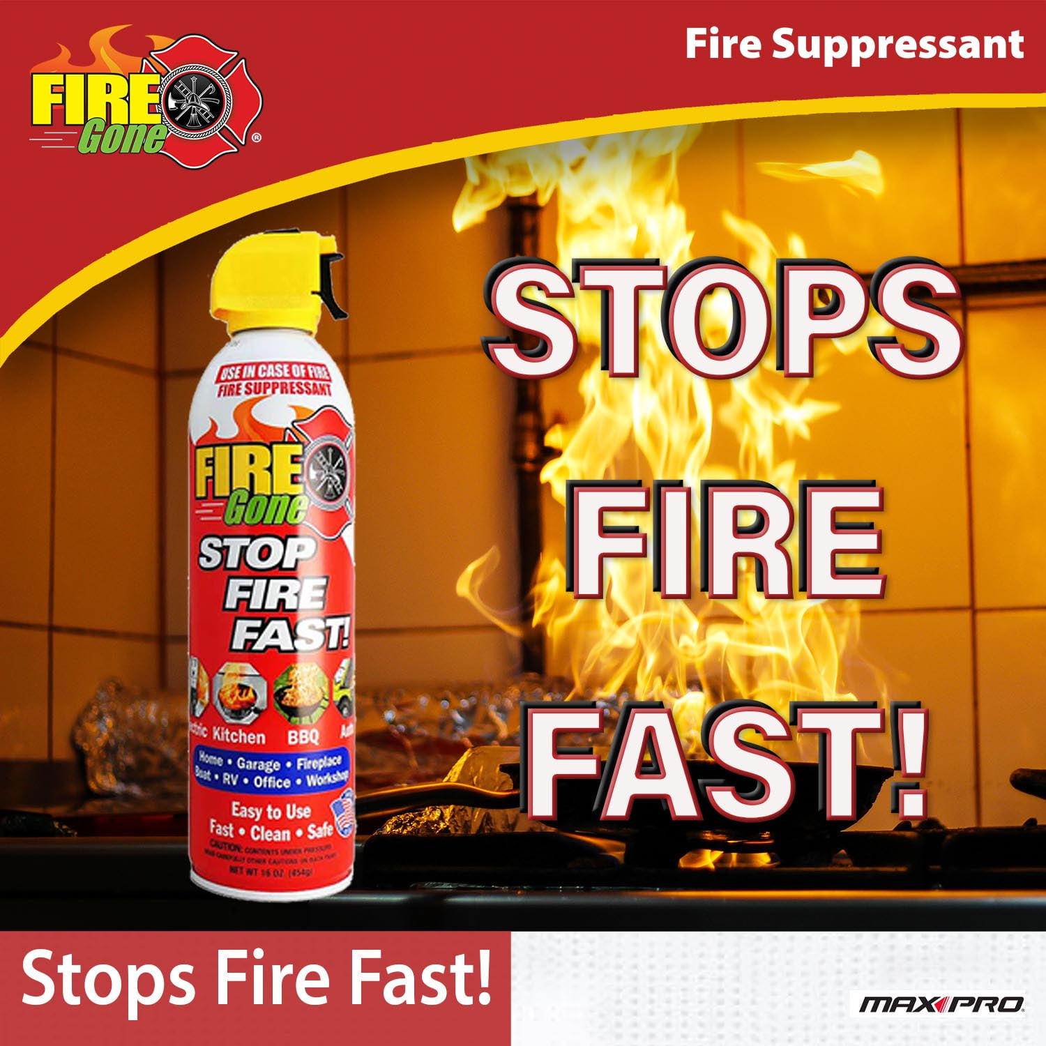 Fire Gone Fire Extinguishing Spray for Kitchen and Household Safety (16 oz) 443sd