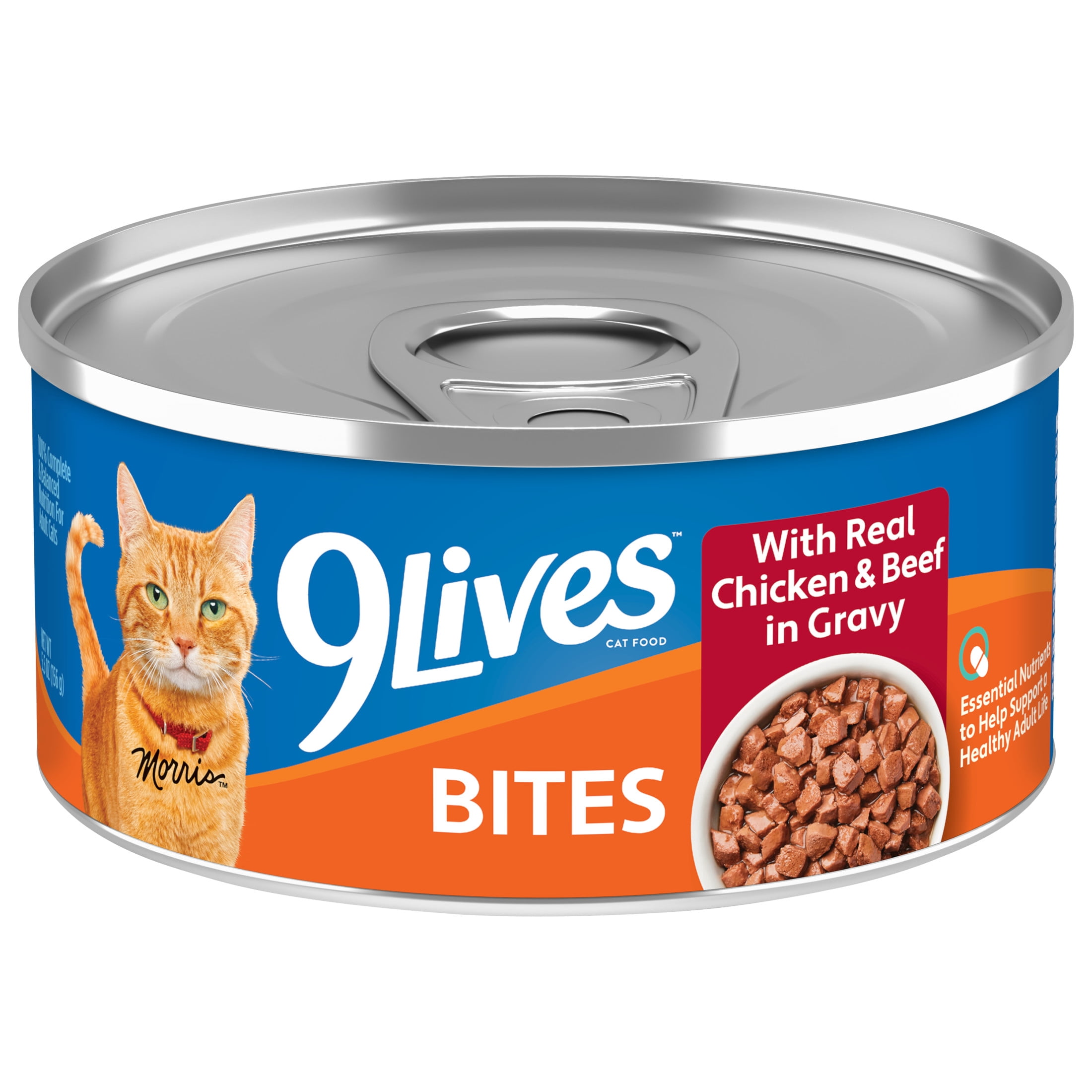 9Lives Bites Wet Cat Food, Real Chicken & Beef Recipe in Savory Gravy (5.5 oz) f60mz