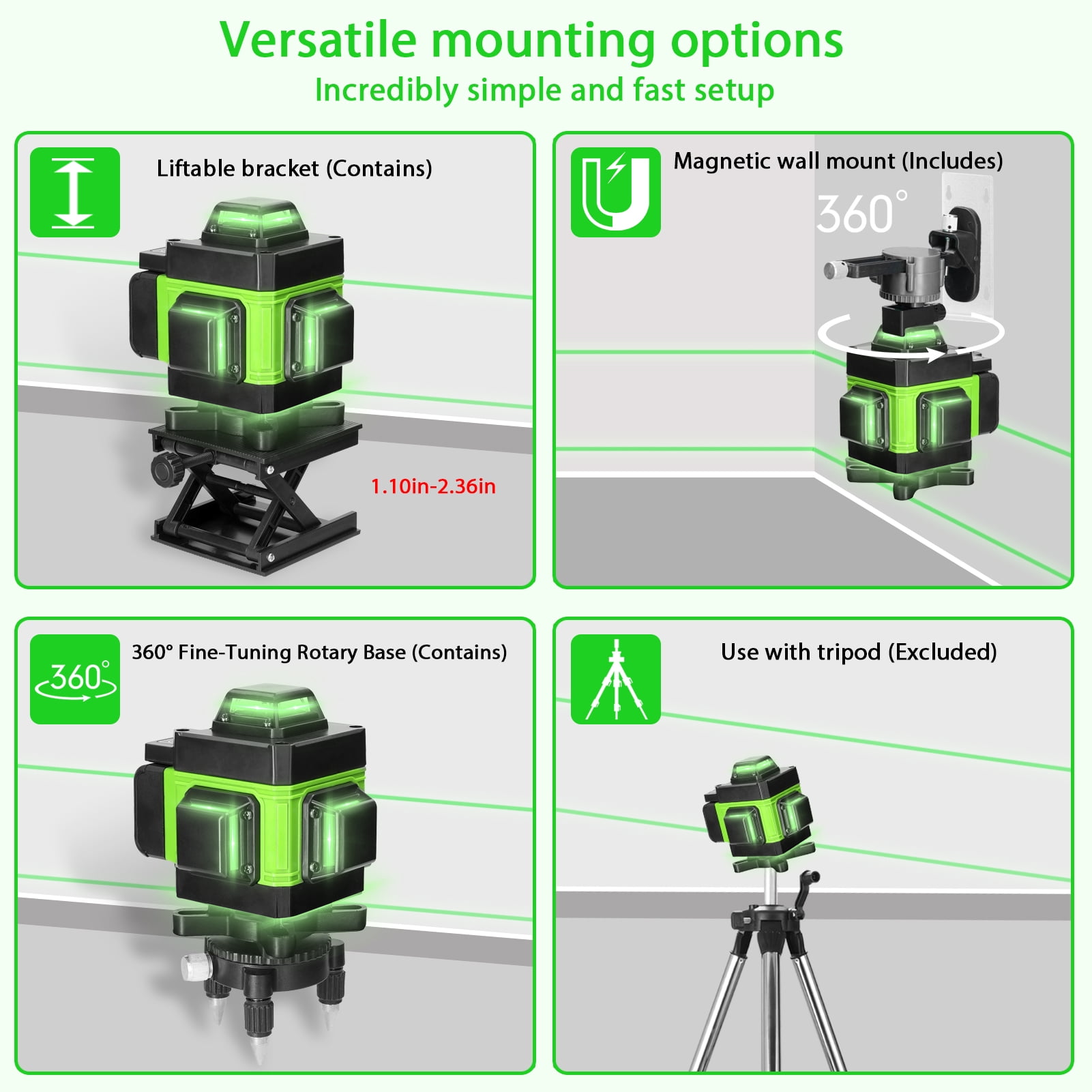 WMWZM 16-Line Green Laser Level with Remote (4x360 Degree Self-Leveling Tool for Construction and Tiling) stv10