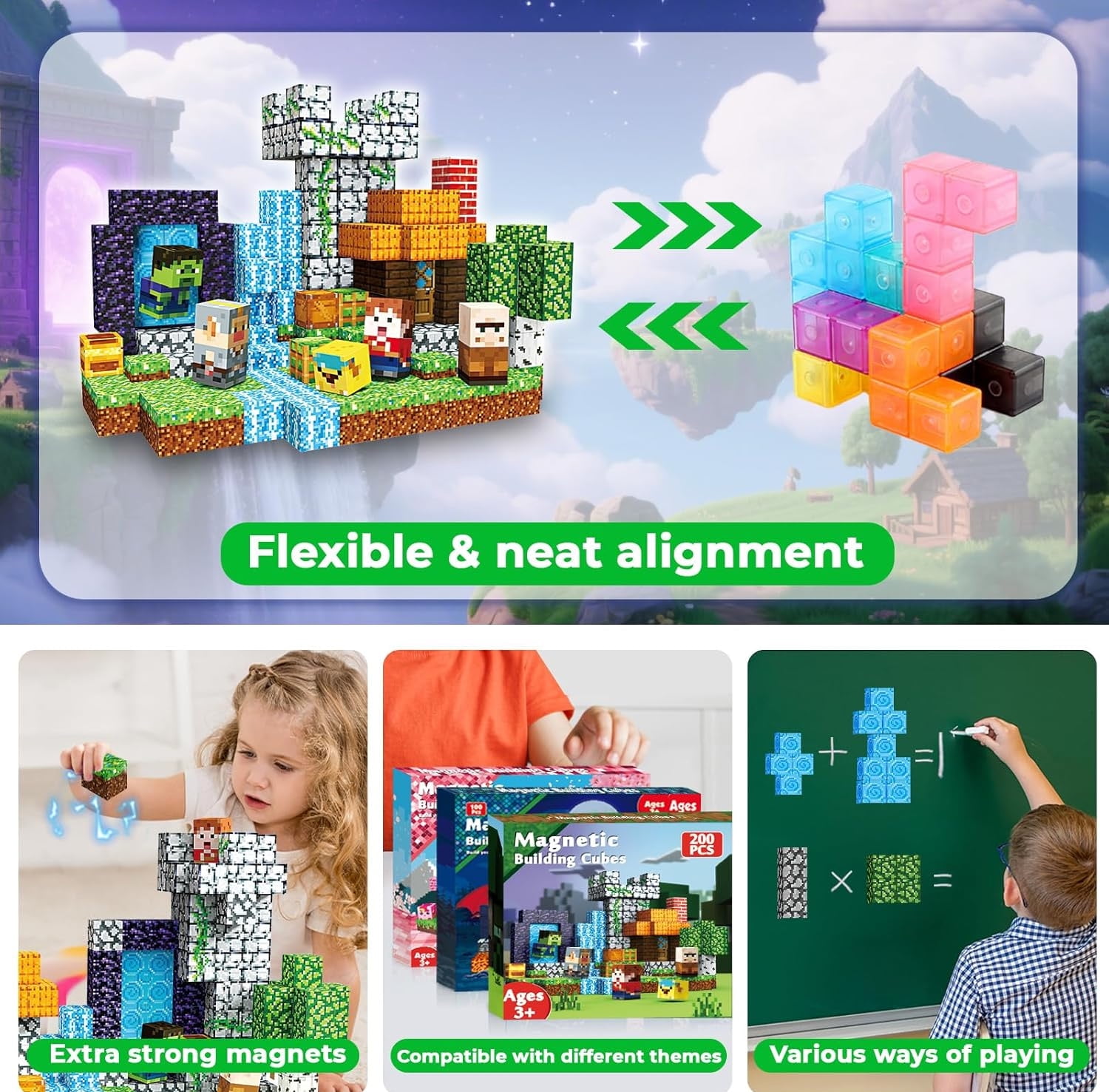 Annexfun Magnetic Building Blocks Set, STEM Educational Construction Cubes for Creative Play (200 Pieces) hmx0d - Image 2