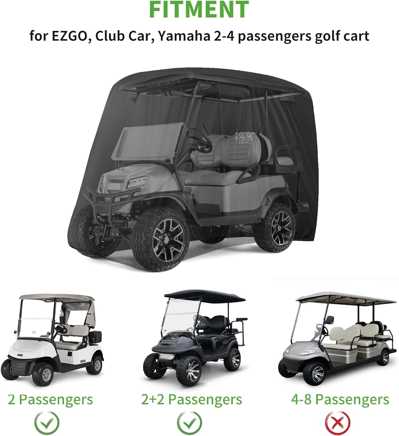 10L0L Golf Cart Cover for 4 Passenger Yamaha EZGO Club Car, Heavy-Duty Waterproof 420D Polyester Enclosure (Black, 80 in) z7icd