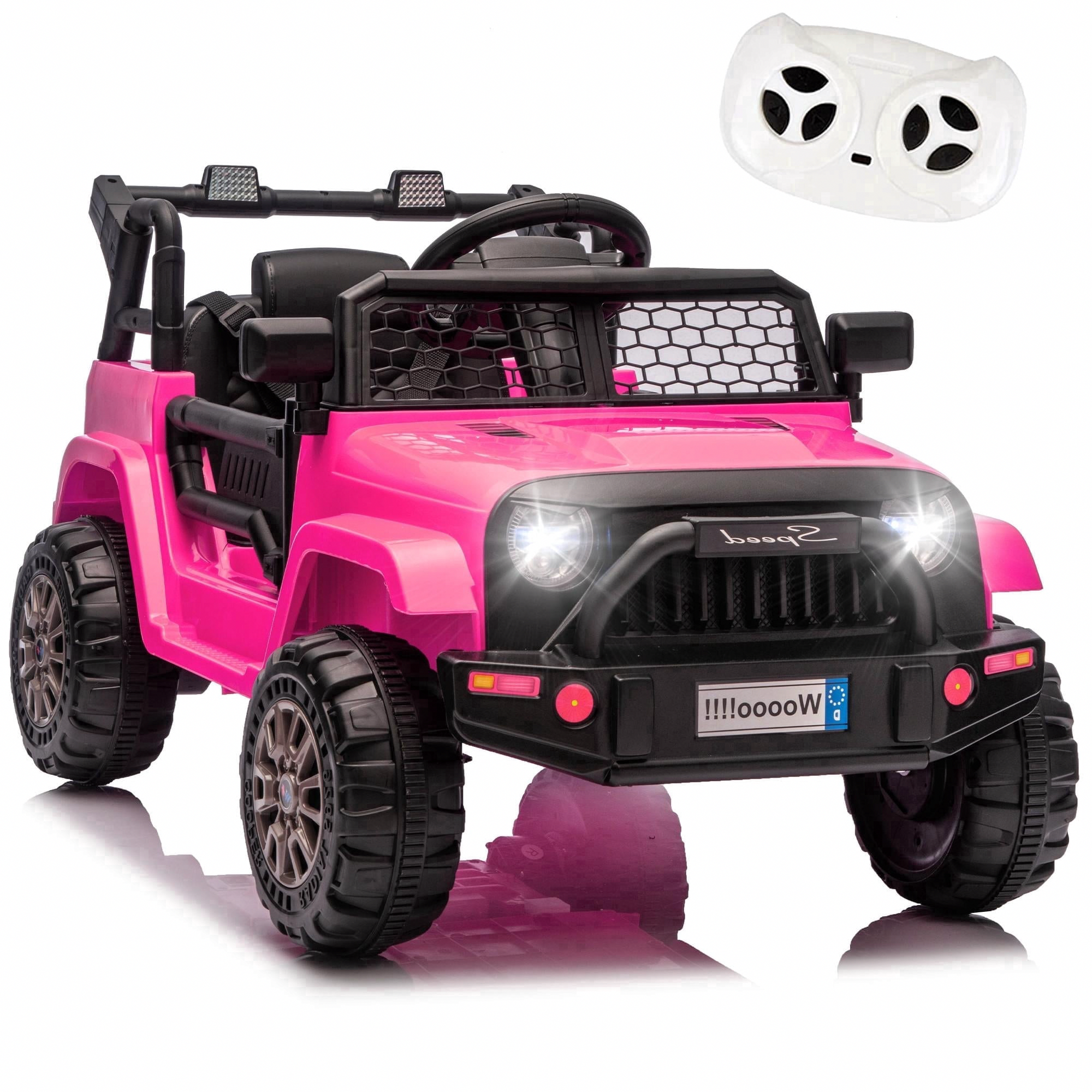 Xuanlur 12V Electric Ride-On Truck for Kids with Remote Control, LED Lights, and Bluetooth (Pink, 34.65 in x 22.44 in x 20.47 in) wqfxx