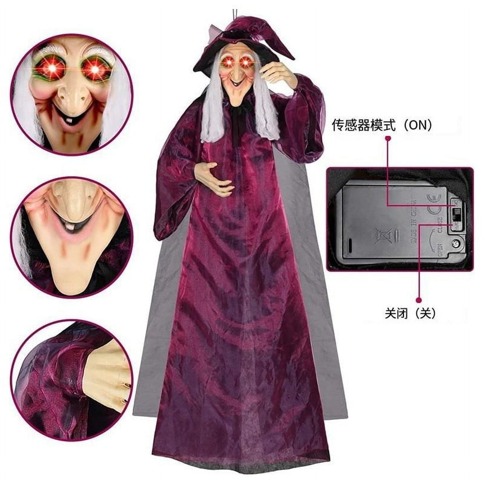 Blukids Animated Halloween Witch Prop, Voice Activated Hanging Decoration for Outdoor Haunted House (Purple, 71 in) v94cg