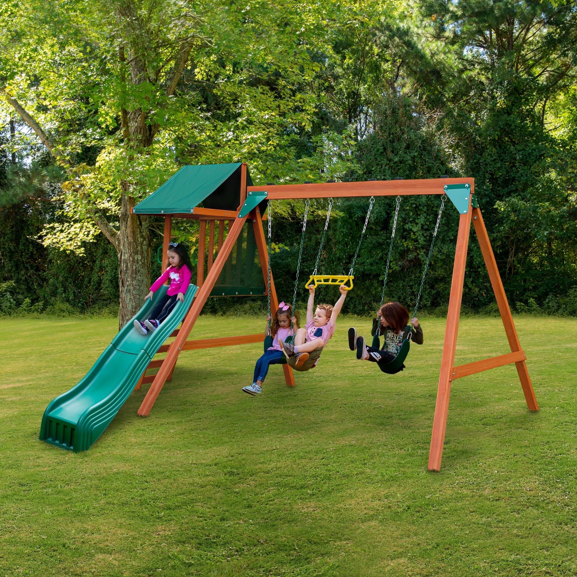 Gorilla Playsets Basic Swing Set with Slide and Climbing Wall (Brown, 12 ft x 11 ft) rxijb
