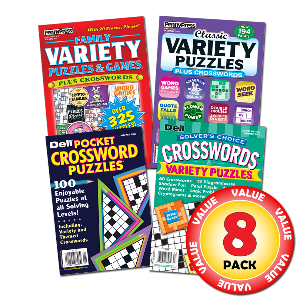 Penny Press Dell Favorite Crossword & Variety Puzzle Activity Books (8-Pack, 100 Pages Each) u76t5