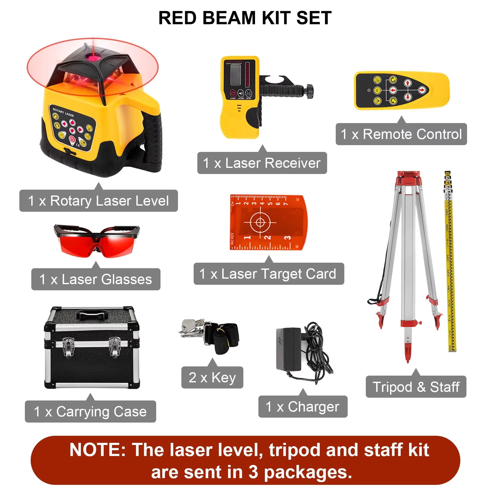 SIHAO Self-Leveling Rotary Laser Level Kit, 360-Degree Horizontal Vertical Transit with Tripod & 16.4 ft Staff (Red, 1640 ft Range) 845l9
