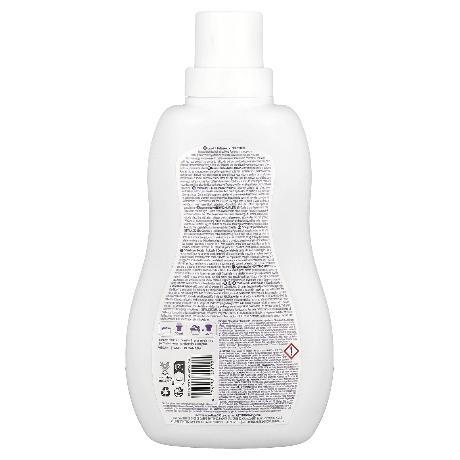 ATTITUDE Hypoallergenic Baby Laundry Detergent, Extra Gentle Concentrated Formula, Sweet Lullaby Scent (35.5 fl oz) 2l90k