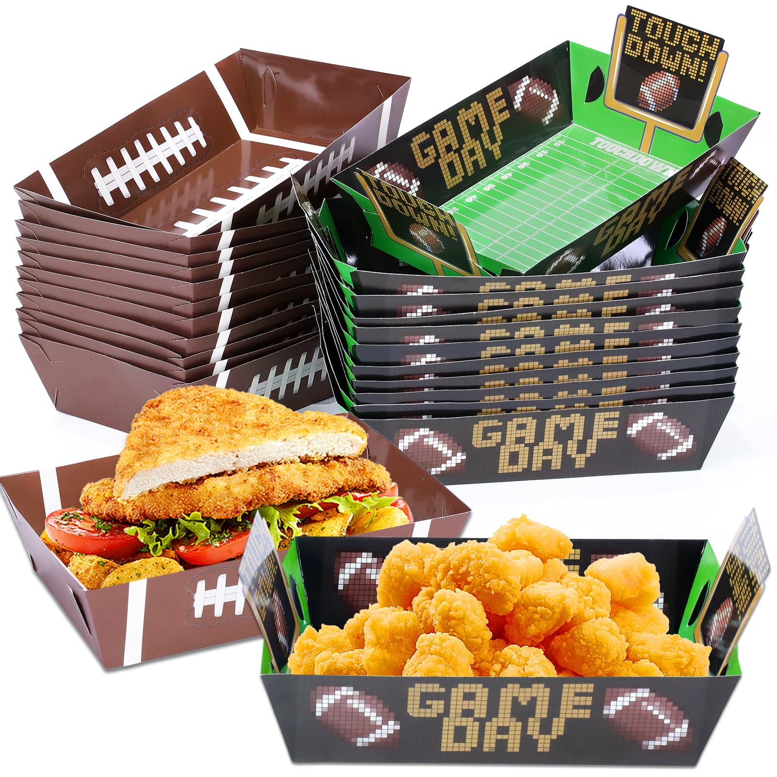 ANTIC DUCK Football Party Food Trays, Disposable Paper Serving Plates for Game Day and Sports Themed Events (Green, 24 Pack, 8.5 x 7 x 2.2 in) cpqkw