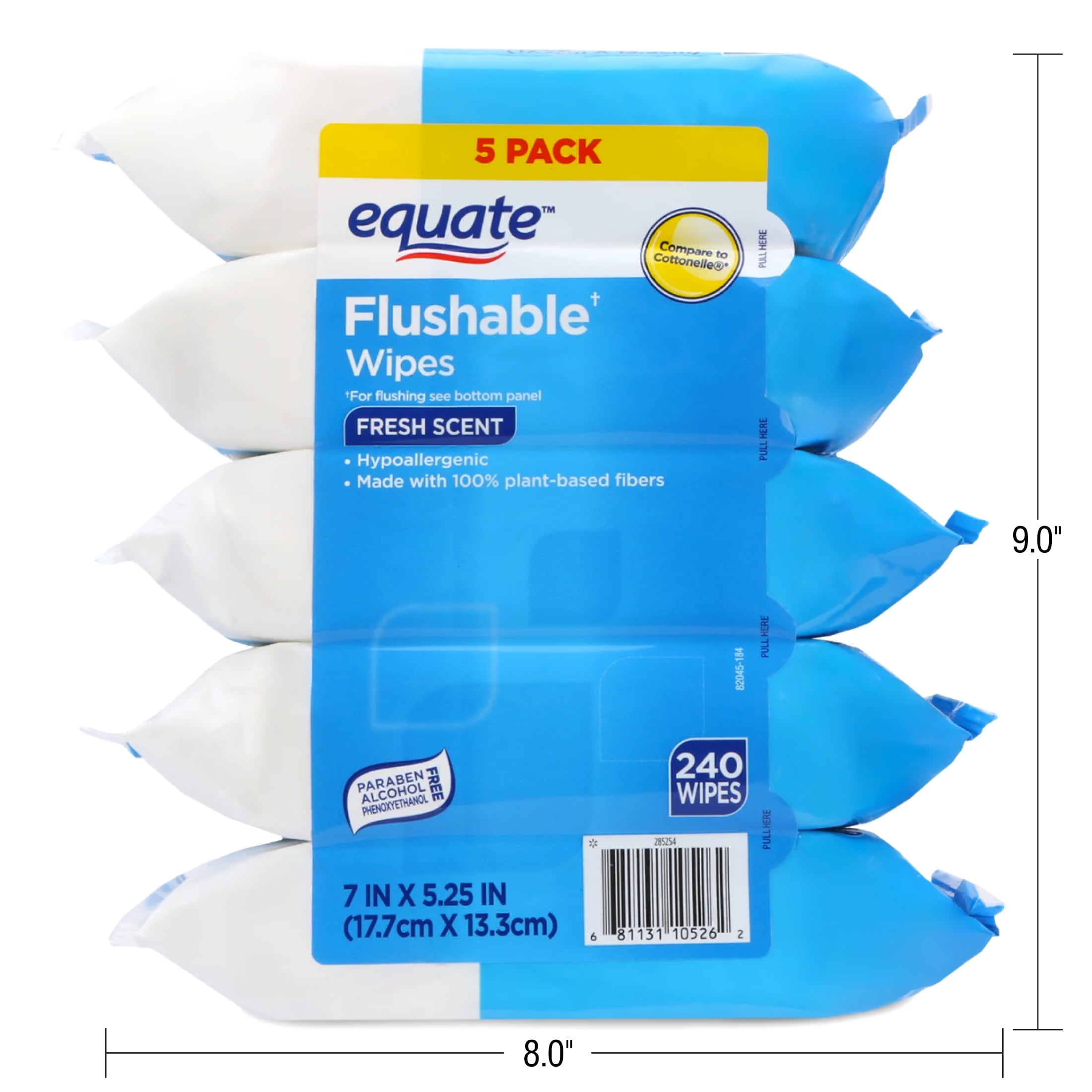 Equate Flushable Wet Wipes, Hypoallergenic Fresh Scent Cleansing Cloths (5 Pack, 240 Wipes Total) b6yvi