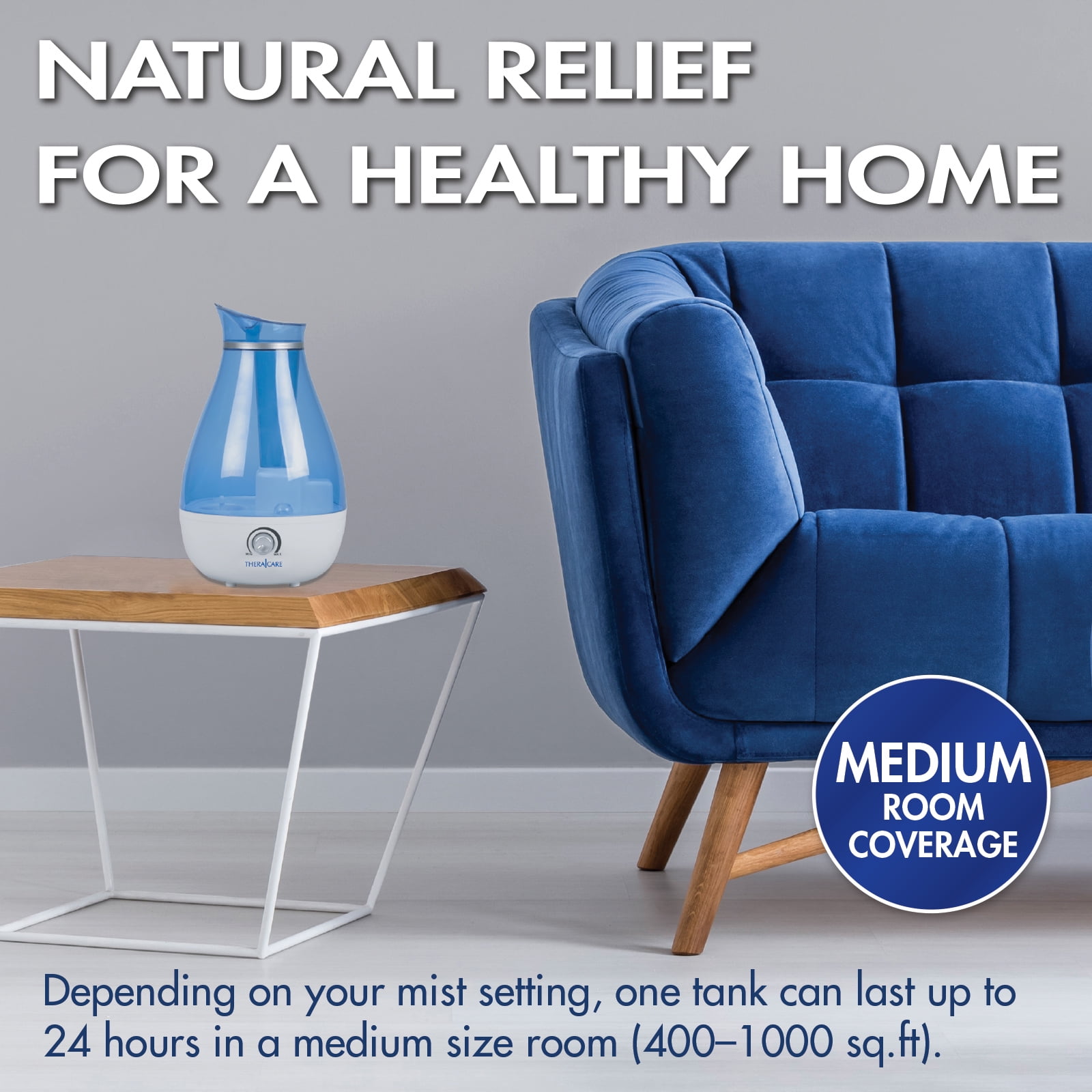 Thera Care Cool Mist Ultrasonic Humidifier for Medium Rooms (Blue, 84.5 fl oz) ik1v6