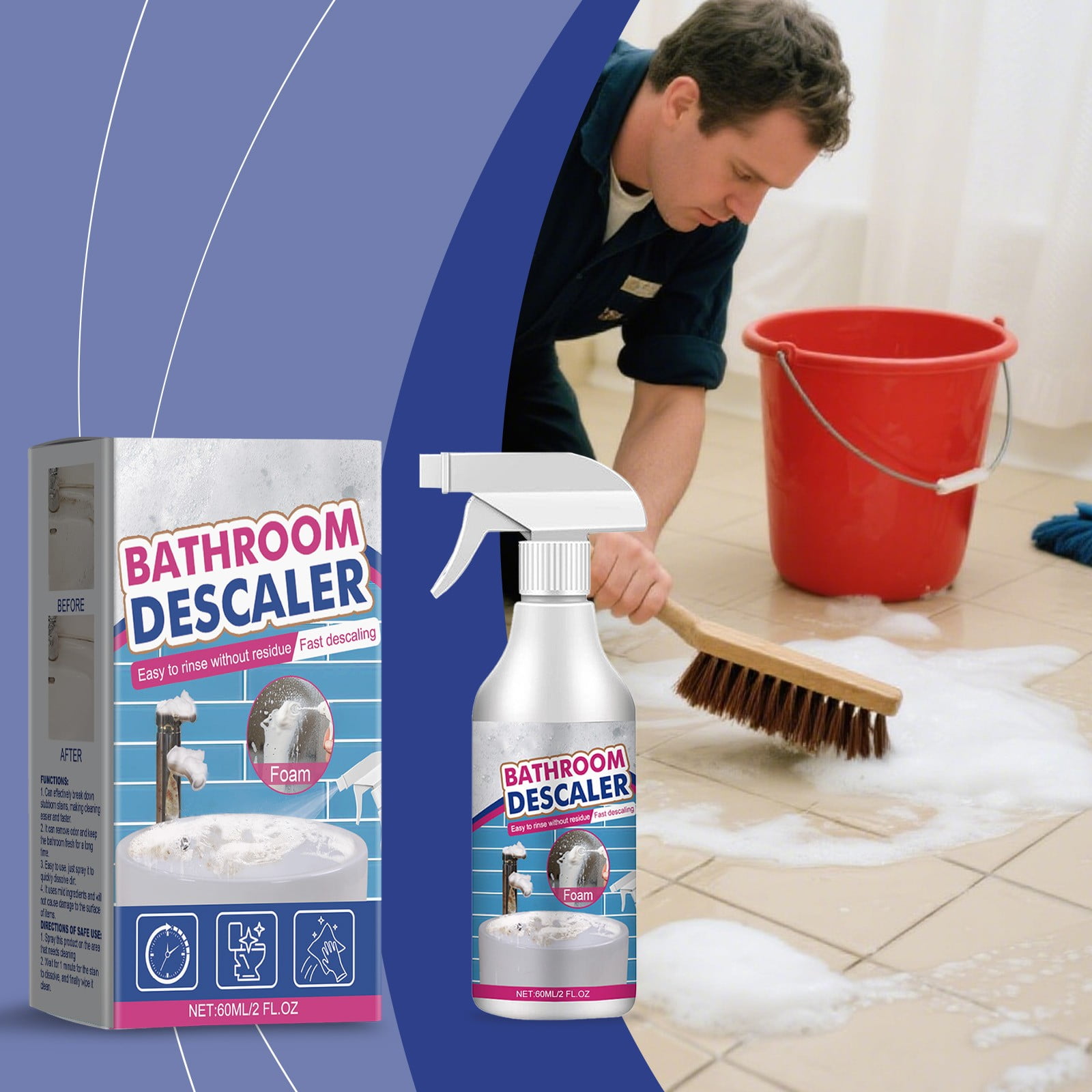 Fankiway Bathroom Cleaner & Descaler, Heavy-Duty Hard Water Stain Remover for Shower Doors, Faucets, and Tiles (2.03 fl oz) 4k3u2