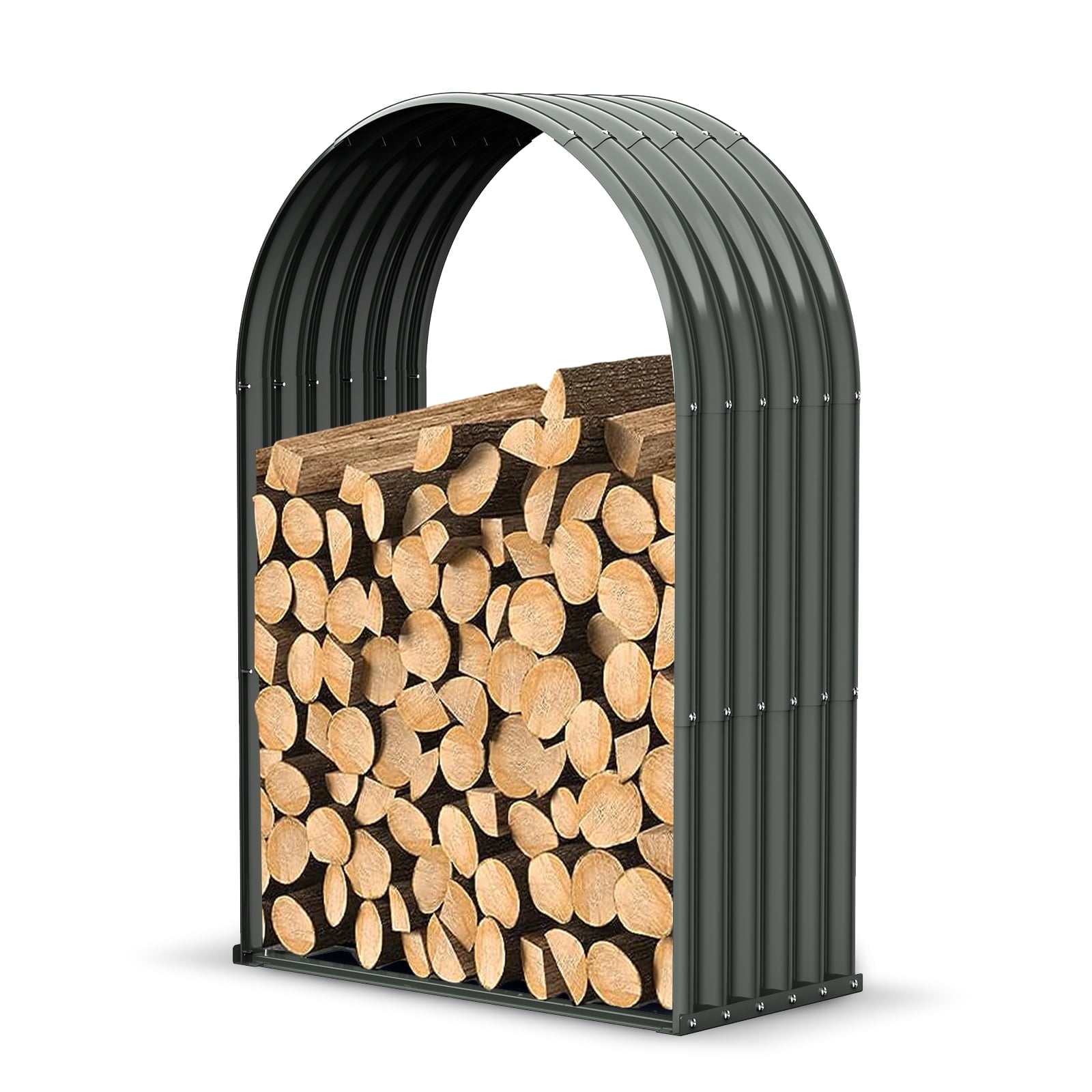 TRAMULL Outdoor Heavy Duty Galvanized Steel Log Holder (Grey, 48 in L x 15 in W x 48 in H) vd6l8