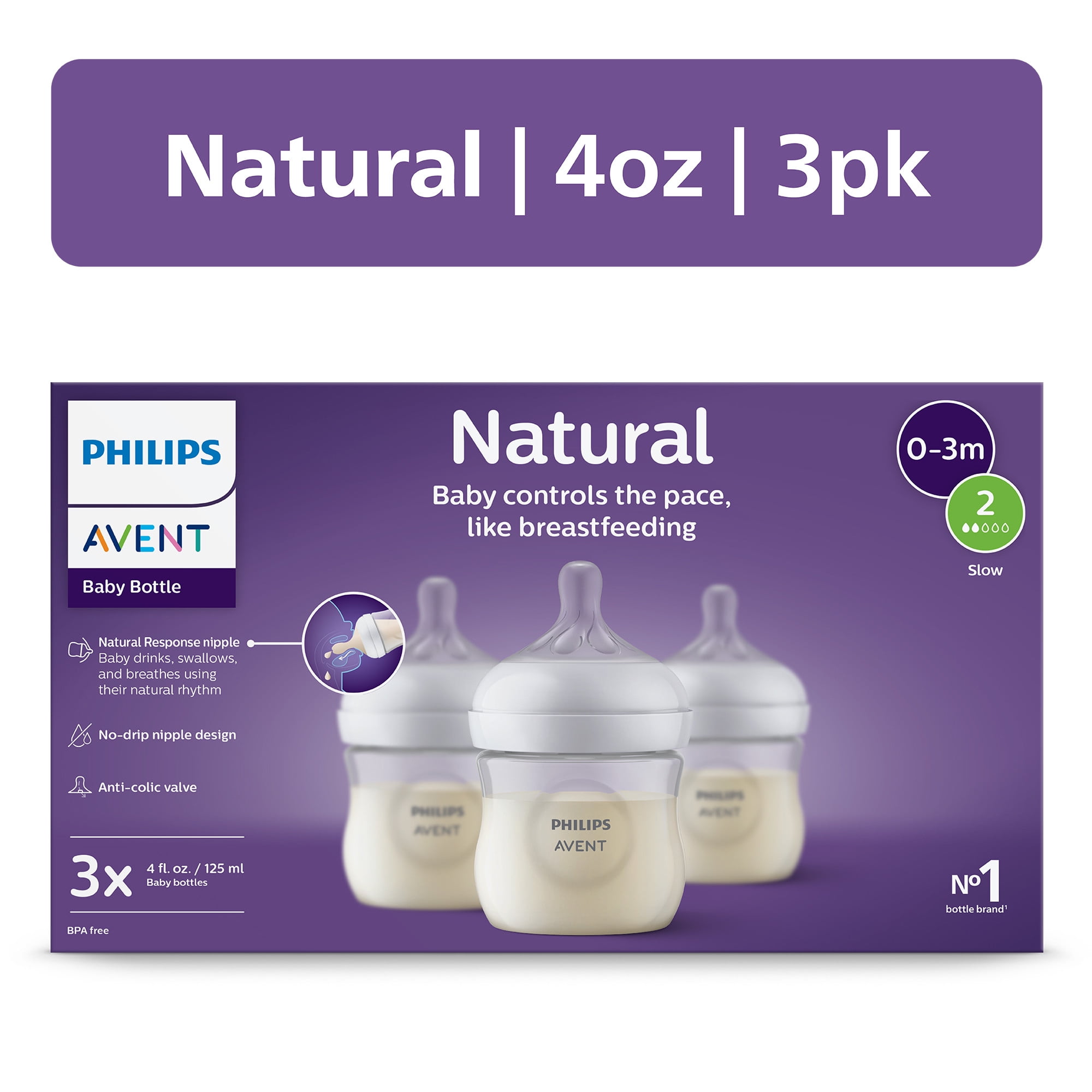 Philips AVENT Natural Baby Feeding Set with Natural Response Nipple (Clear, 4 fl oz, 3-Pack) 50nu2