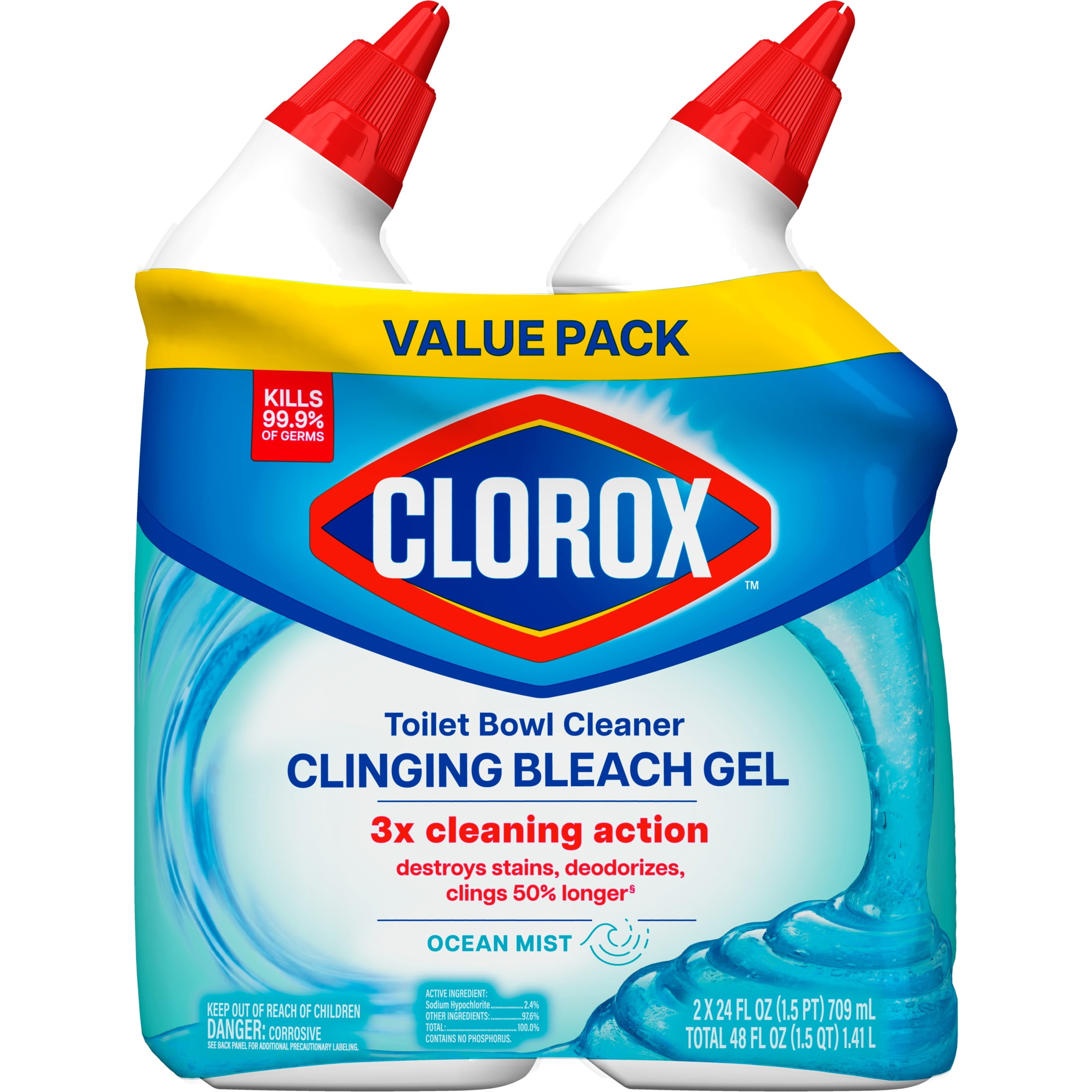 Clorox Toilet Bowl Cleaner Clinging Bleach Gel, Ocean Mist, 24 fl oz (6 Pack) fydlf